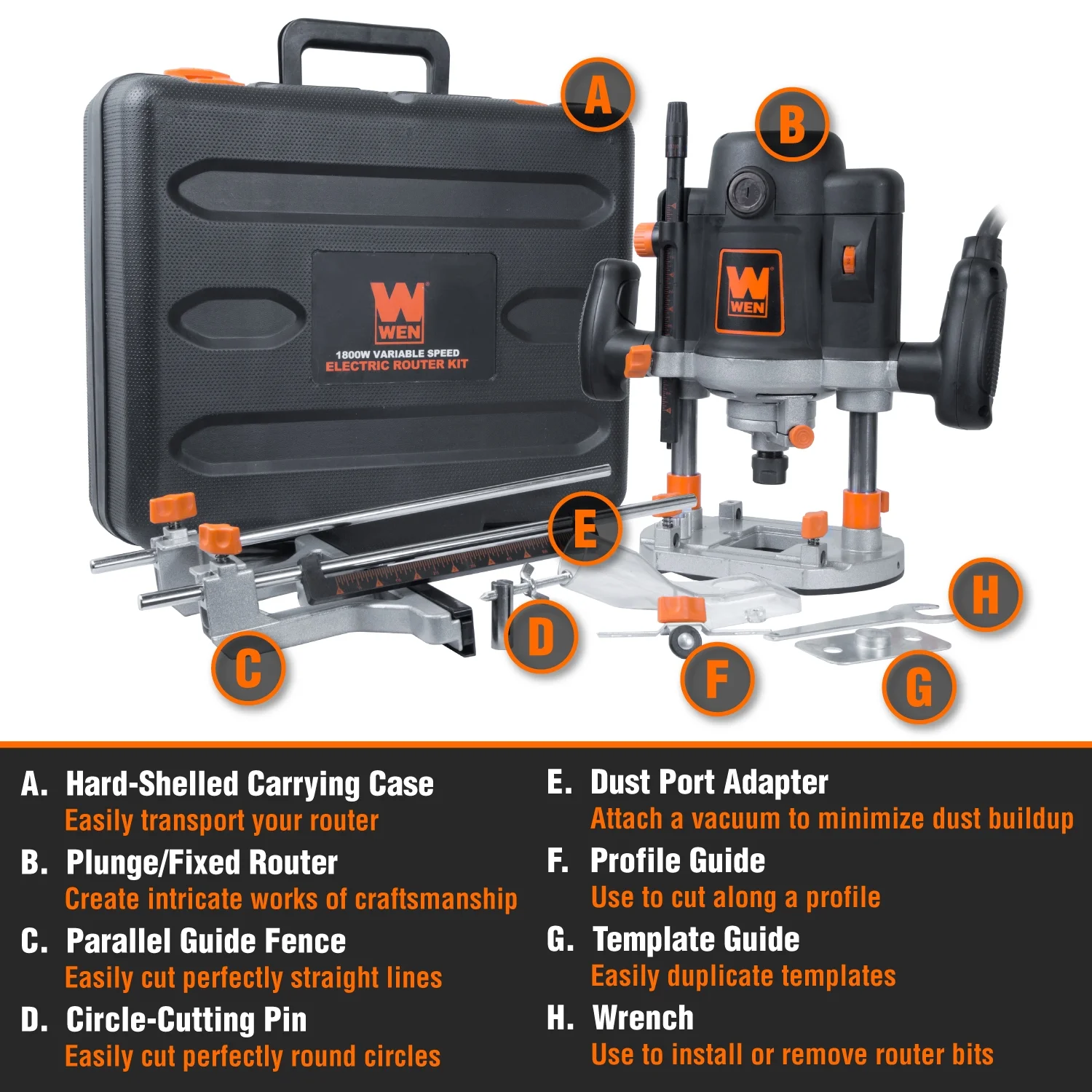 WEN Products 15-Amp Variable Speed Plunge Woodworking Router with Case, RT6033 - Image 9