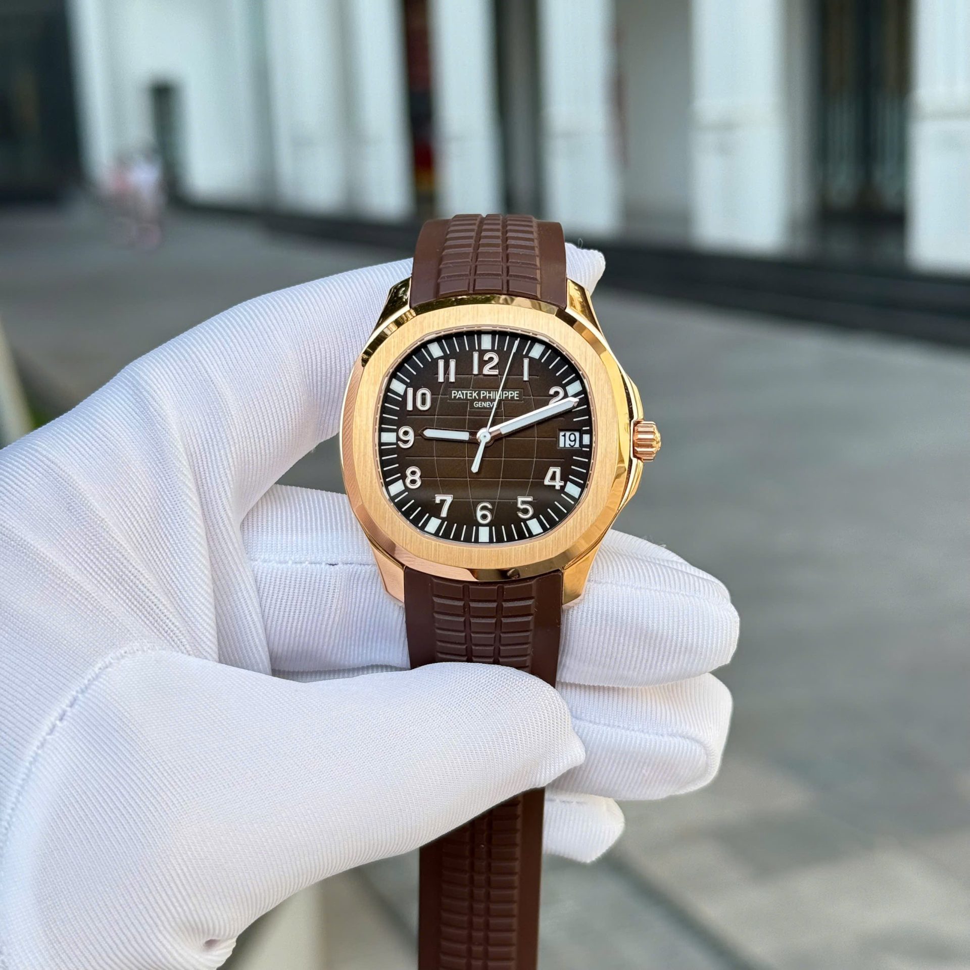 Patek Philippe Aquanaut 5167 Rose Gold Fake Watches Brown Dial Rubber Strap Custom BBF Factory 40mm - Top club