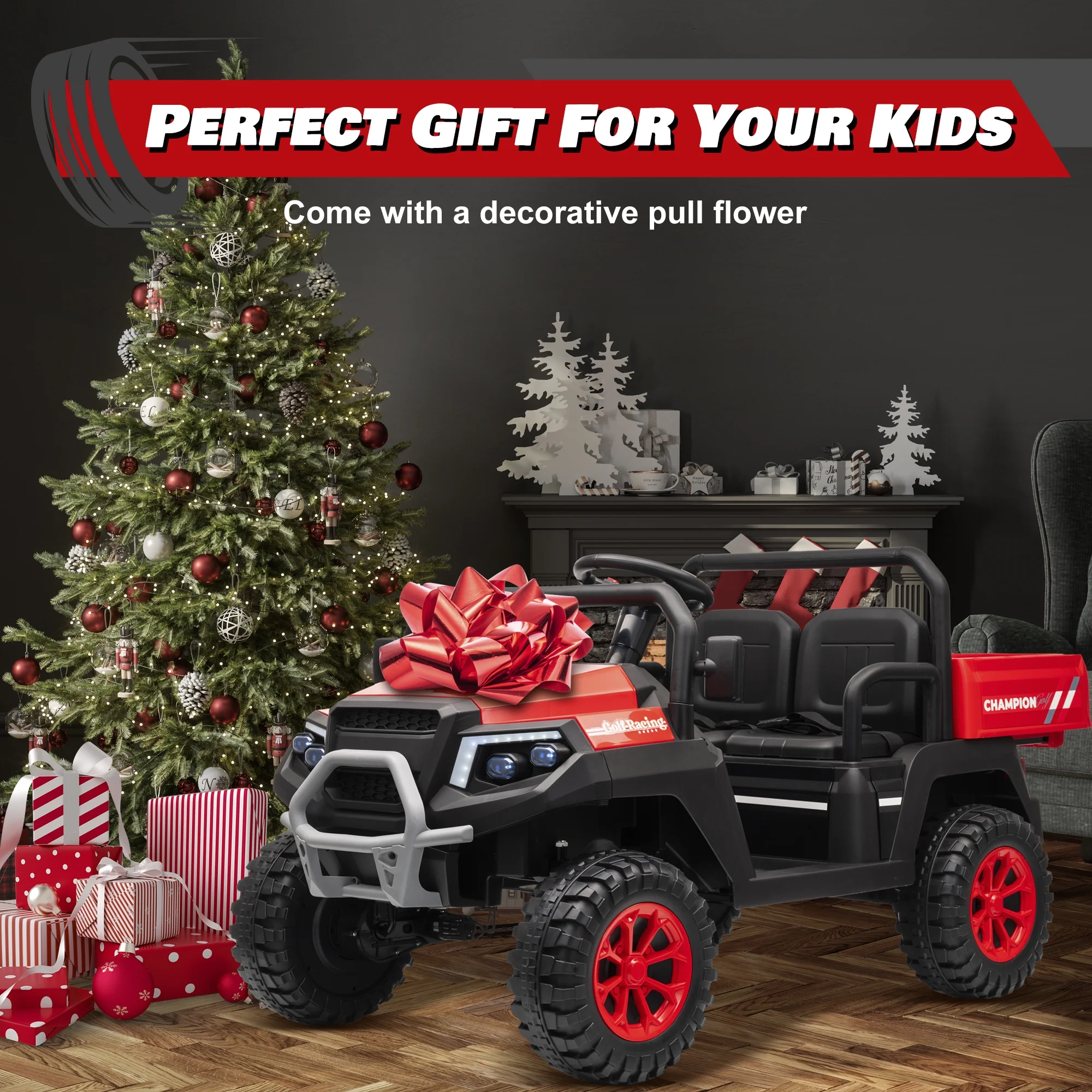 Joyracer 4WD 24 Volt Ride on Toys UTV with 2 Seater & Remote Control, Kids Electric Golf Cart w/ 4x200W Power Motors, Tiltable Trailer & Shovel, 4 Wheels Spring Suspension, Bluetooth USB Music, Black - Image 34