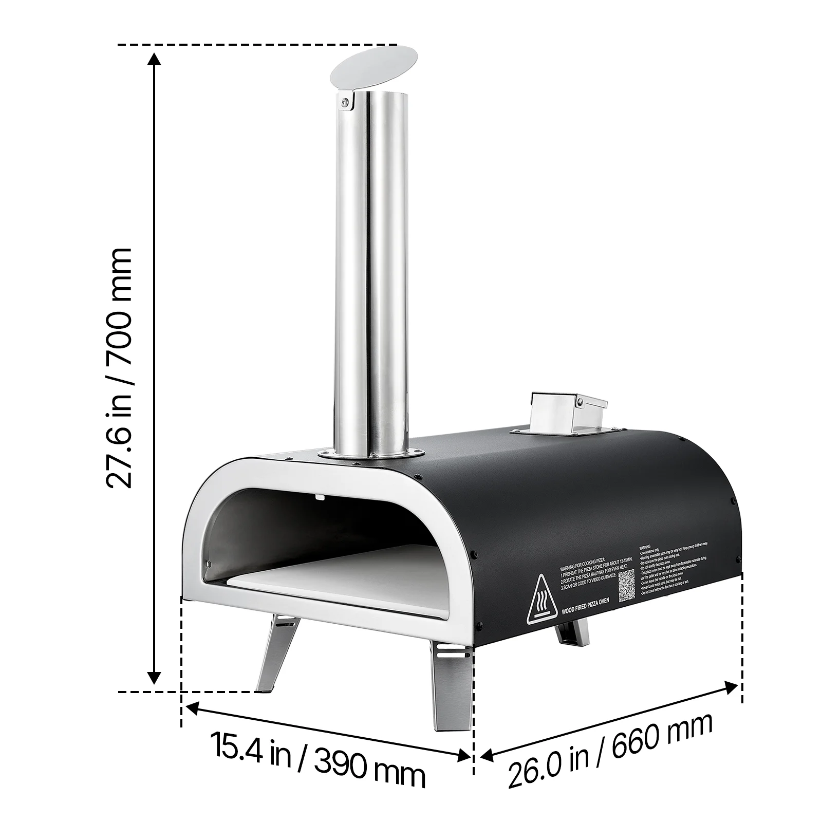 VEVOR Outdoor Pizza Oven, 12 Inch Wood Fired Pizza Ovens, Pellet Pizza-Stove with Thermometer, Portable Pizza-Maker for Outside Backyard Patio Camping, Pizza-Stone, Carry Bag, Shovel, Black - Image 8