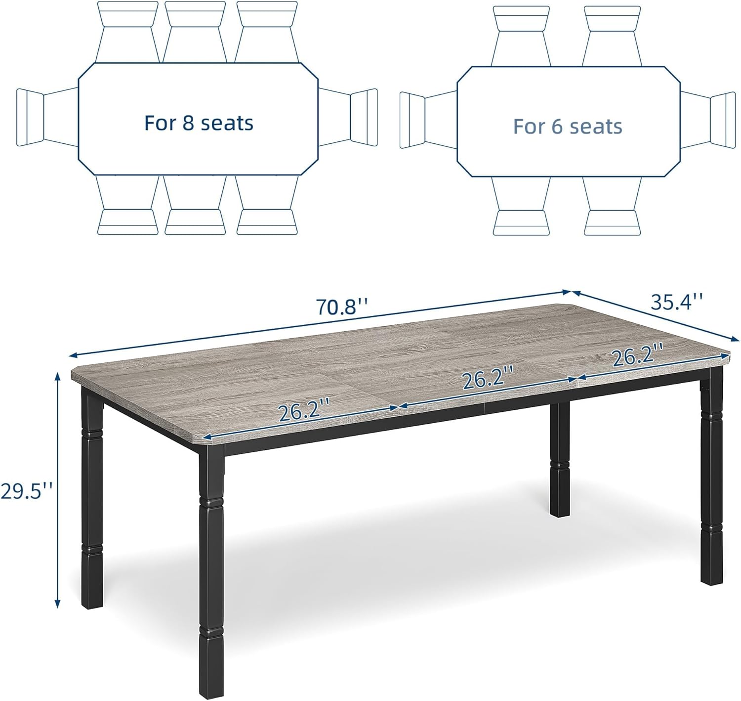 Garvee Large Dining Table for 6-8 People, 71