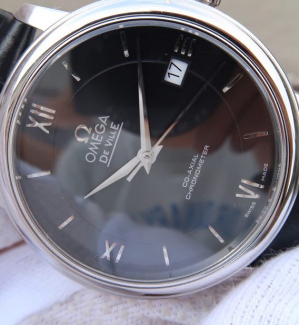 Replica Omega MKF De Ville 37mm SS Black Dial Black Leather Strap A2829 - Top club