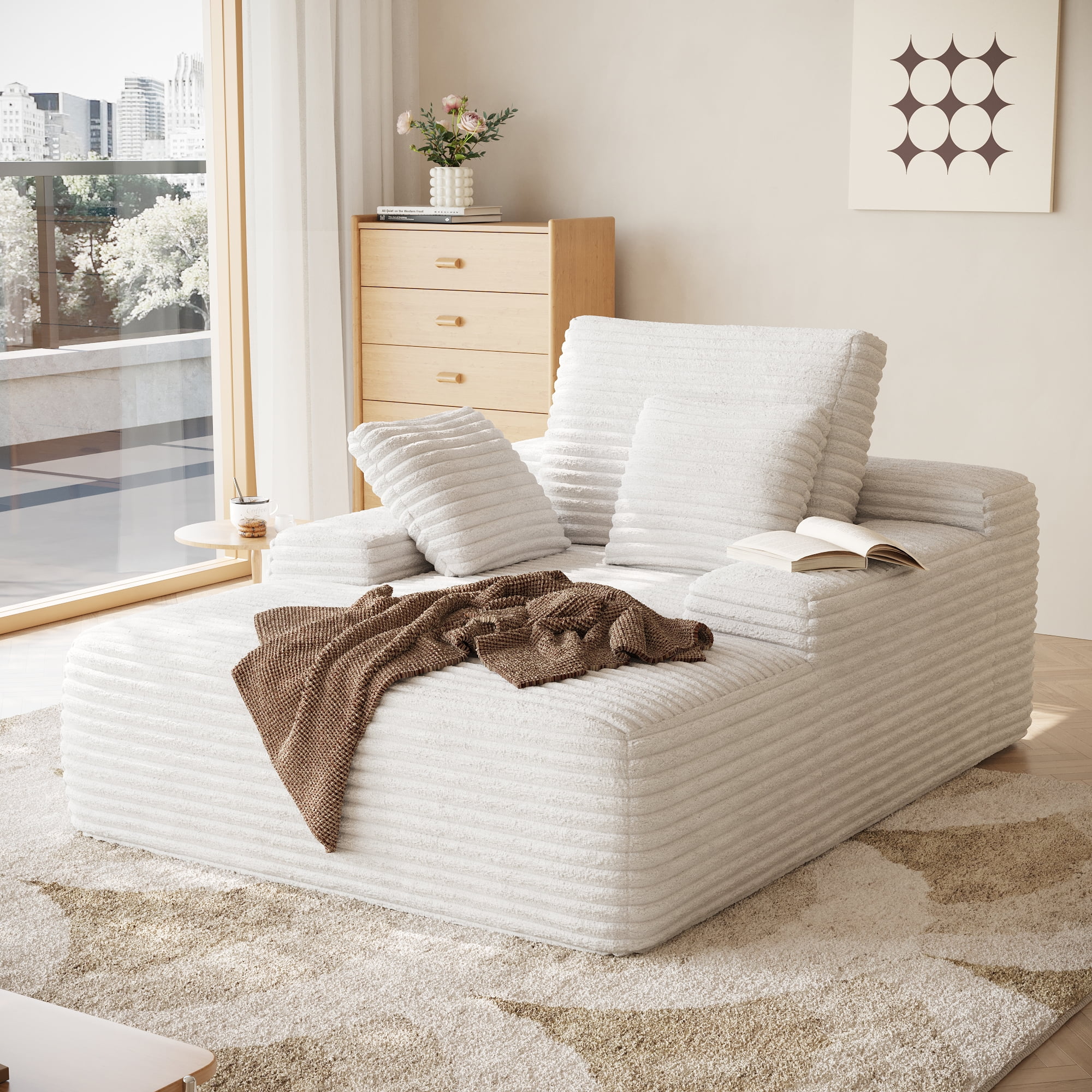 Sodrens Oversized Chaise Lounge Chair Indoor,Upholstered Sofa Bed with Throw Pillows and Armrests,Sleeper Chair for Living Room,Bedroom,Brown,Corduroy - Image 47