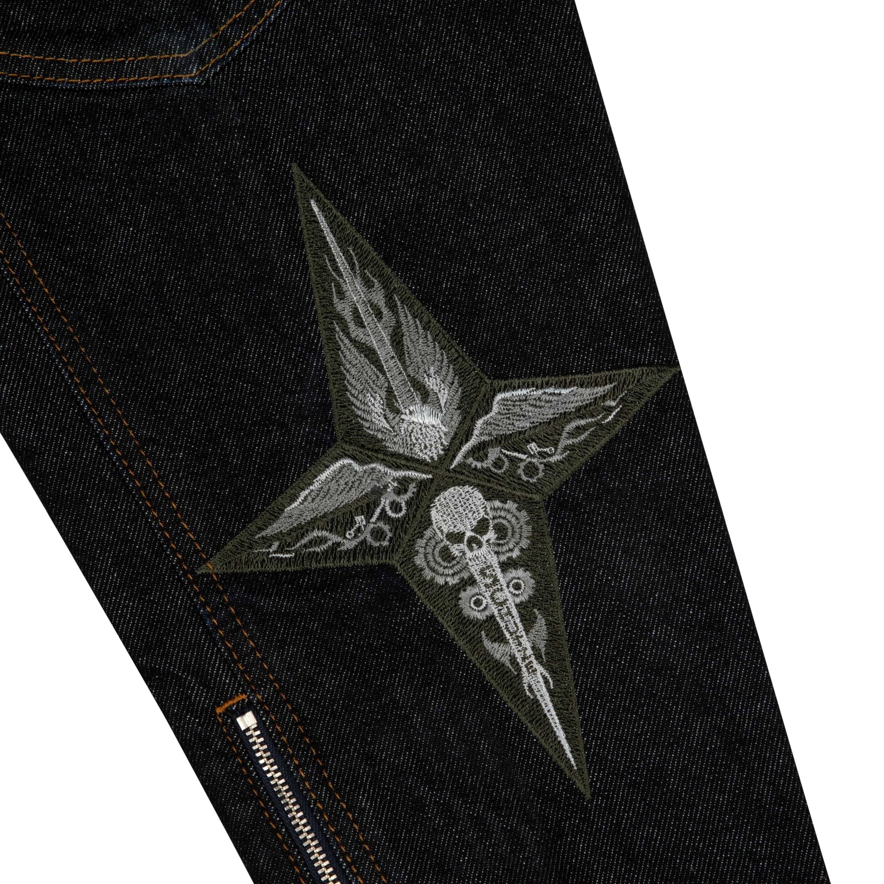 "hellboy" indigo raw denim Biker jacket