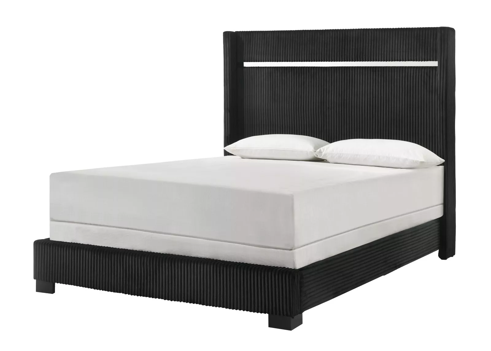 Black Finish Upholstered Queen Size Channel Tufting Panel Bed Nightstand 3pc Wooden Bedroom Set