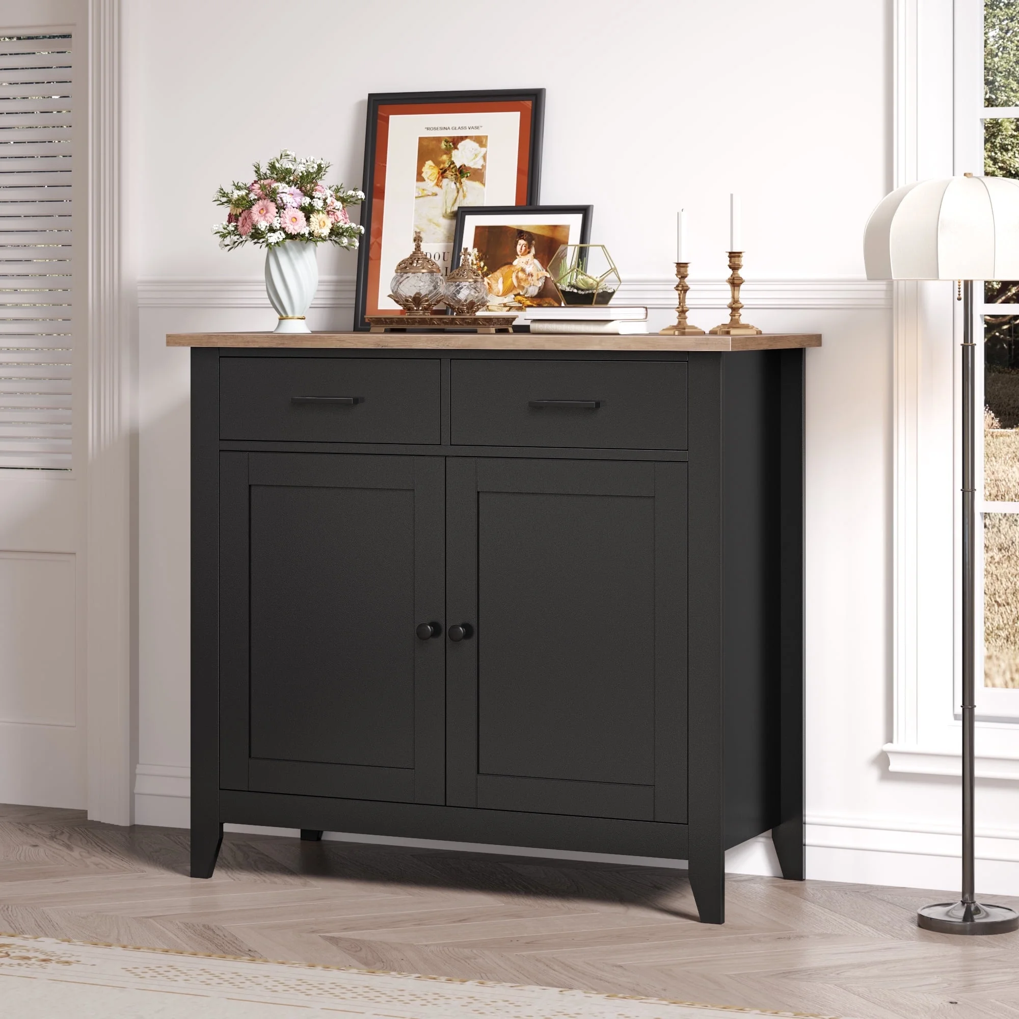 Homfa Entryway Cabinet, Kitchen Storage Cabinet, Farmhouse Buffet Sideboard with 2 Drawers and 2 Doors,Coffee Bar with Storage for Dining Room Living Room,White - Image 17
