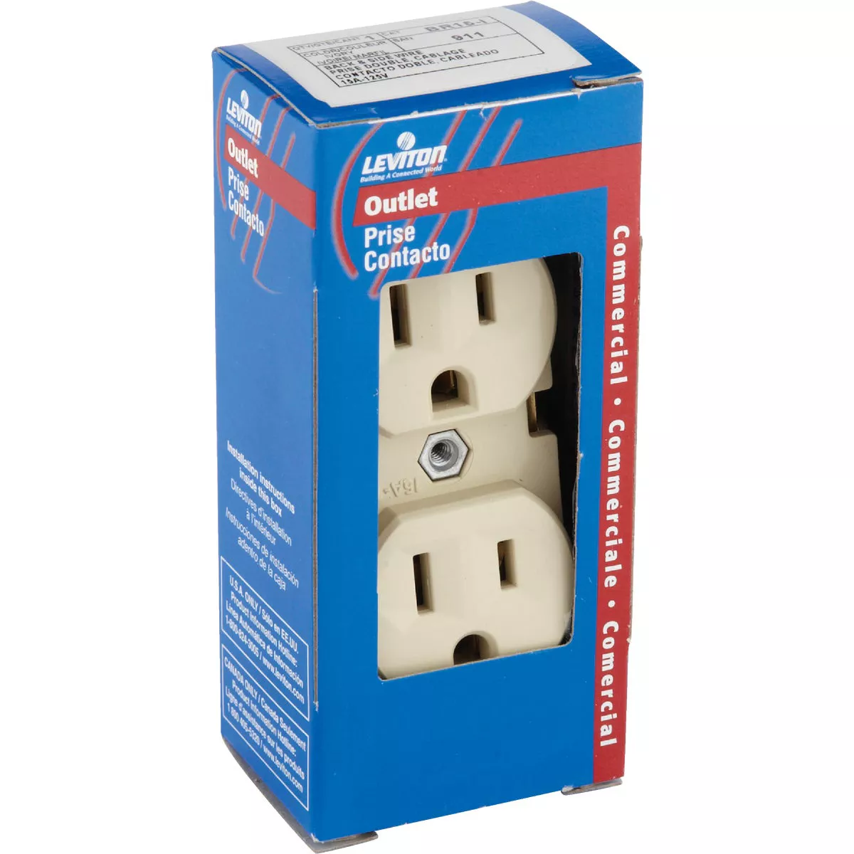 Leviton 15A Ivory Shallow Commercial Grade 5-15R Duplex Outlet