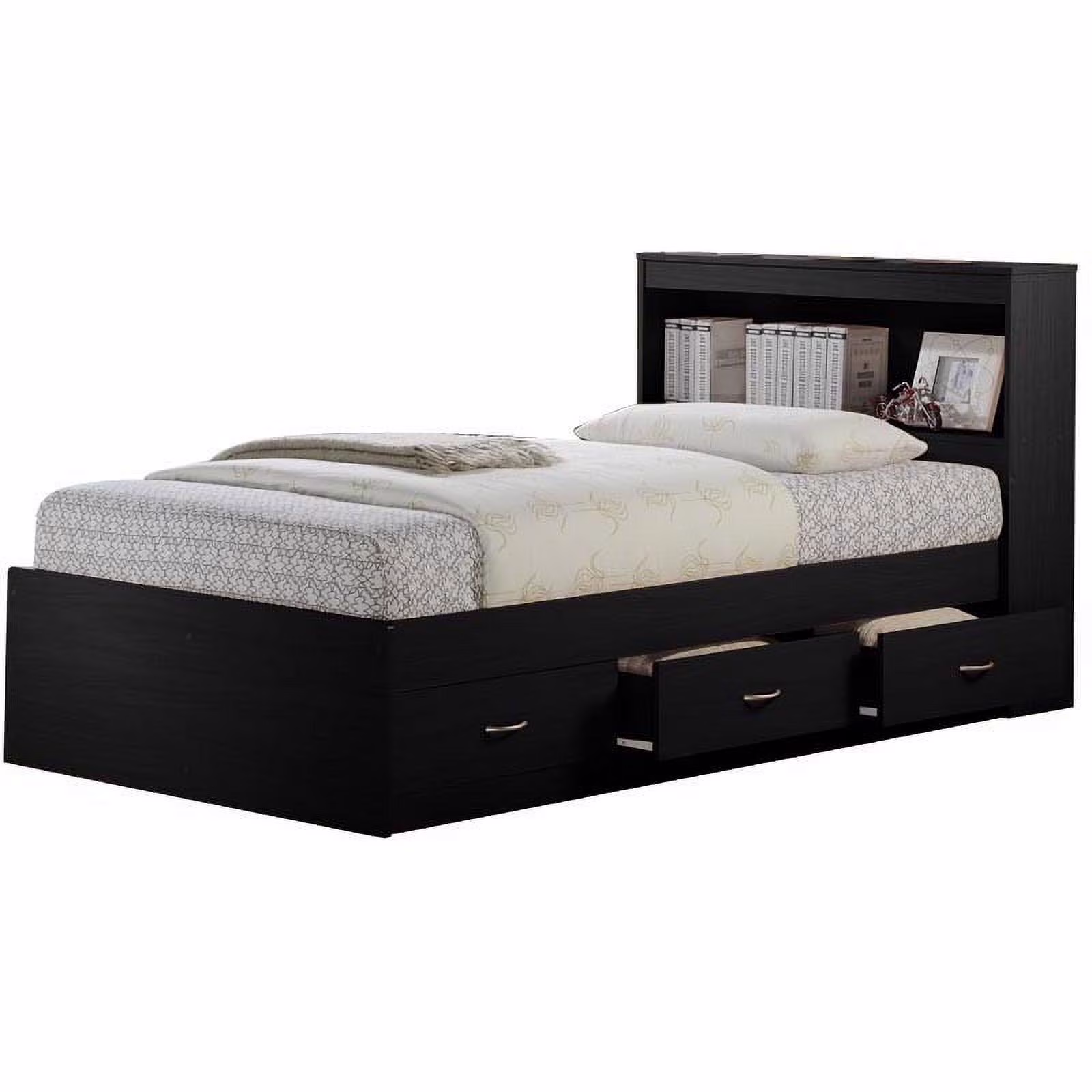 Hodedah Twin-Size Captain Bed with 3-Drawers and Headboard in White - Image 5