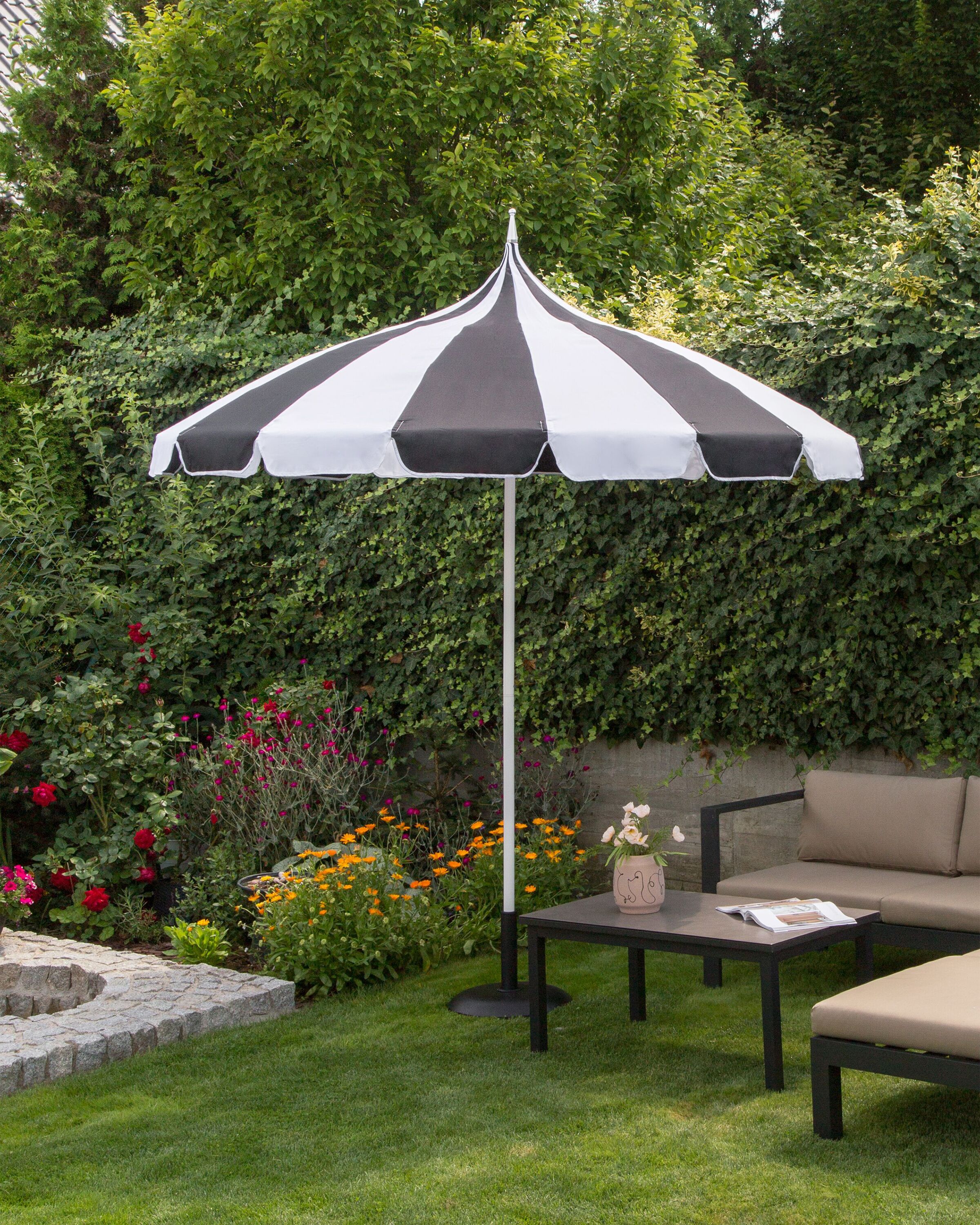 Market Parasol 245 cm MINOA Black/ White