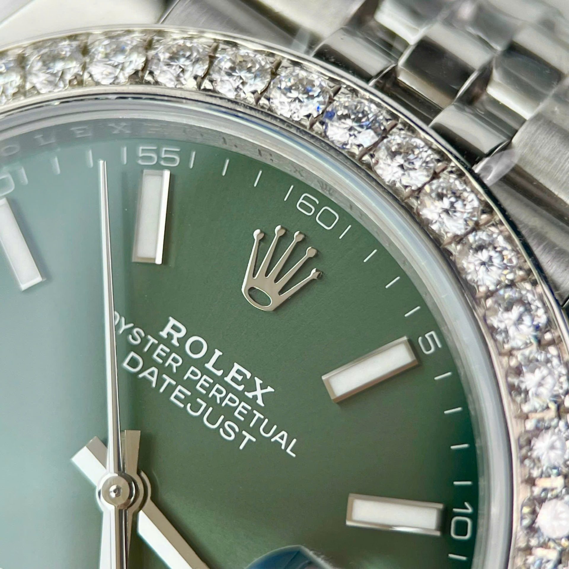 Rolex DateJust Green Dial Copies Watch Moissanite Diamonds Custom Clean Factory 41mm - Top club
