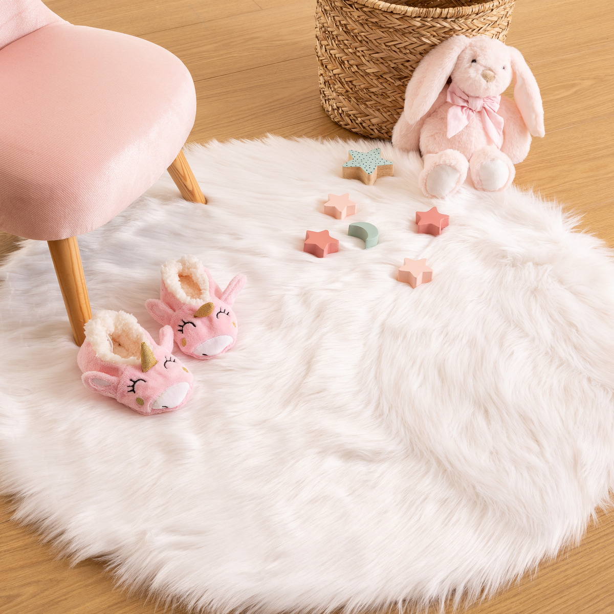 Kids rug, fake fur White, D.90 cm