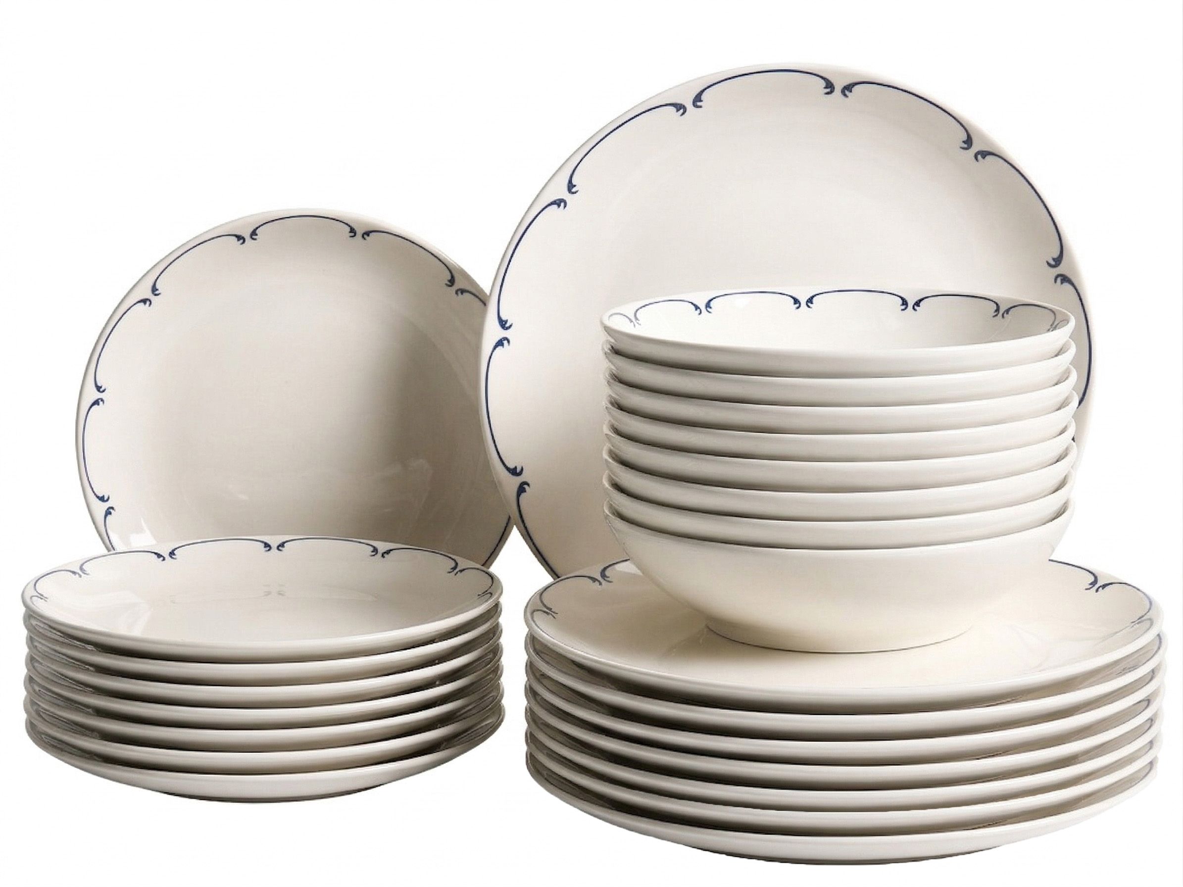 Set of 24 Dinnerware CHAROLI Porcelain White/ Blue