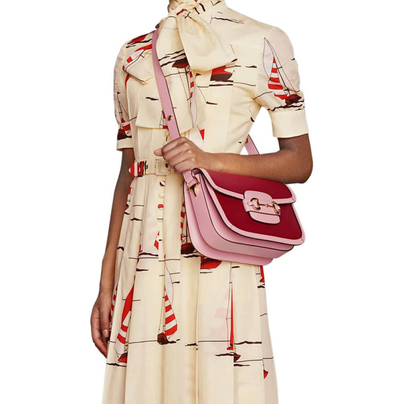 Replica Gucci Horsebit 1955 Small Shoulder Bag 602204 Red And Pink Leather1:1High-quality replica