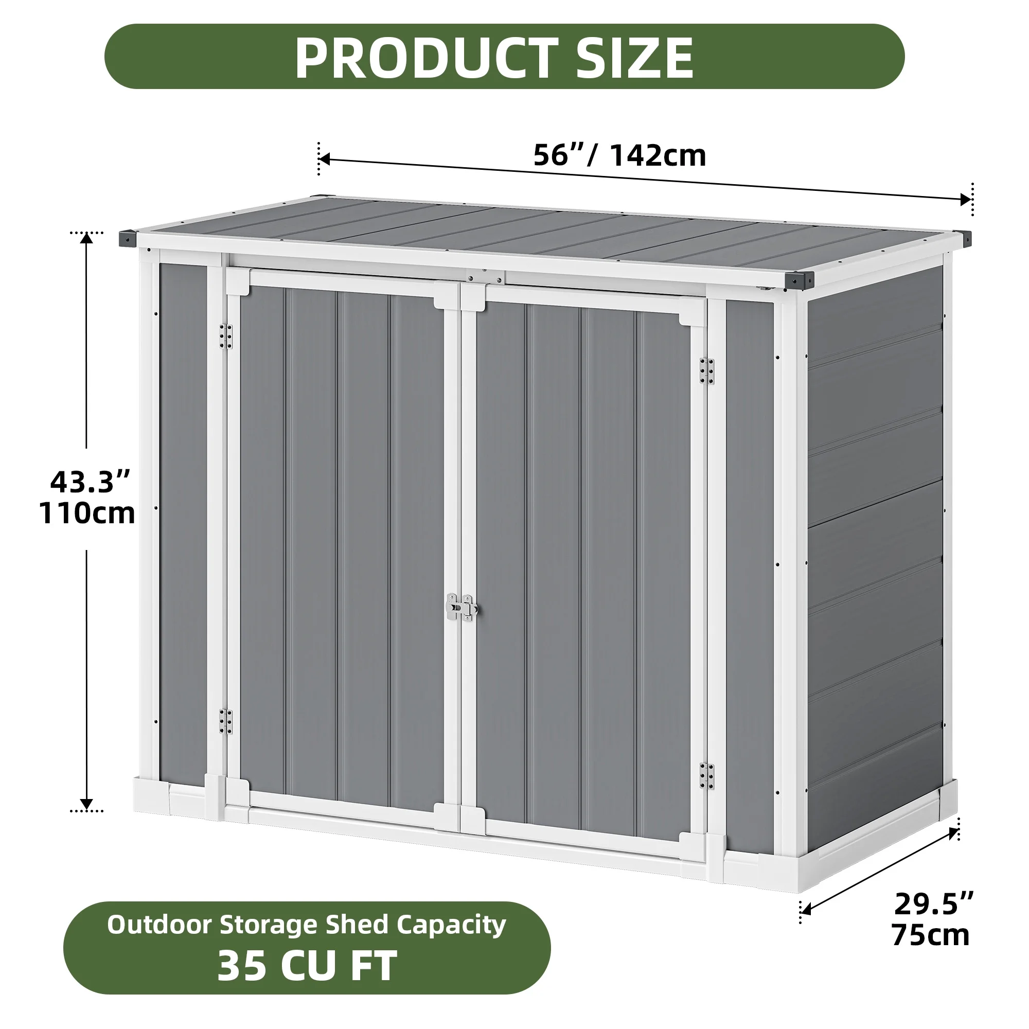 Dextrus 35 Cu ft Resin Storage Shed Without Shelf, 2.5��Dx4.7��Wx3.6��H All Weather Furniture for Patio