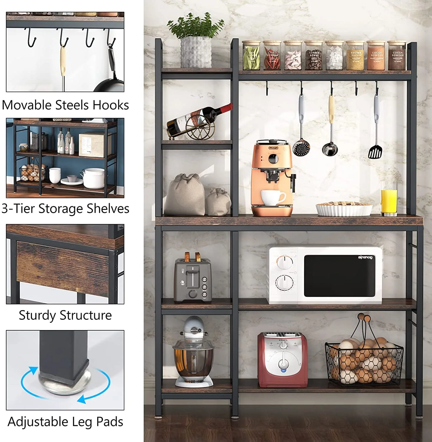 Tribesigns Bakers Rack with Storage Hutch for Kitchen, Microwave Oven Stand, 5-Tier Kitchen Utility Storage Shelf, Kitchen Organization and Storage for Kitchen, Living Room