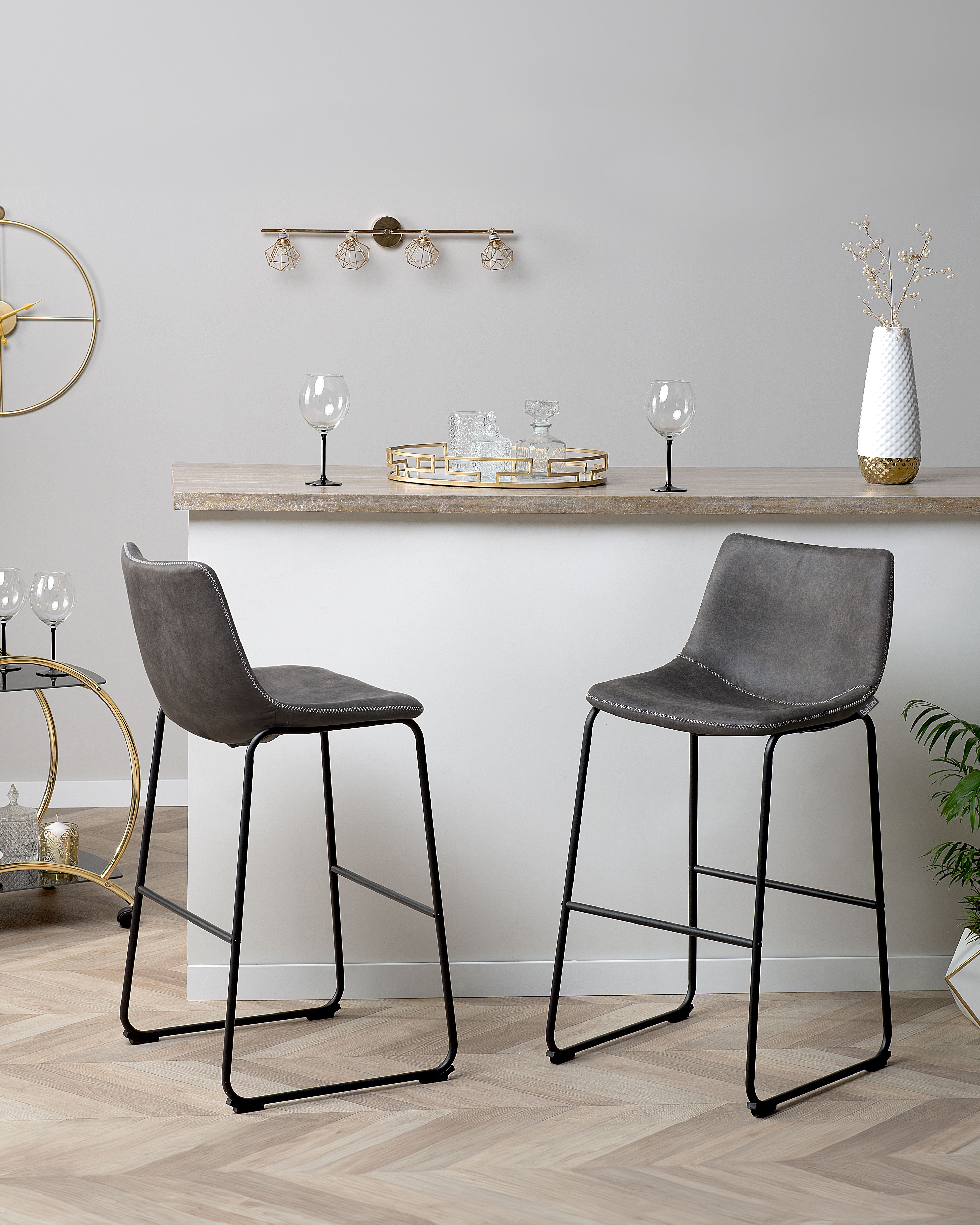 Set of 2 Bar Chairs FRANKS Grey