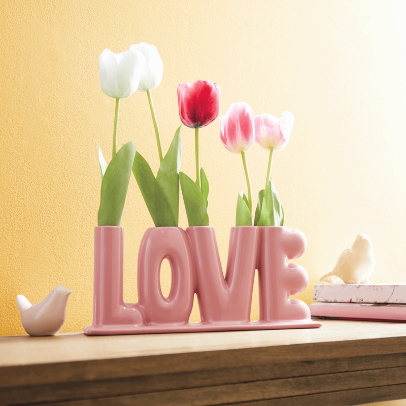 Tulips in Ceramic Love Vase - MIDNIGHT VELVET CATALOG