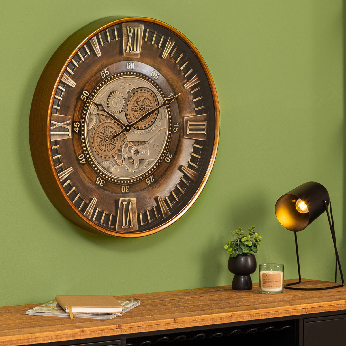 Mechanical clock "Yoni" Brown metal, D.59 cm