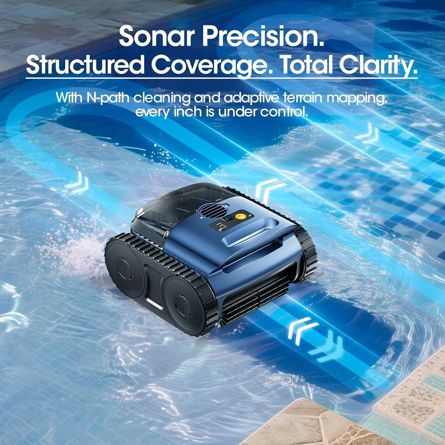 Cordless Robotic Pool Vacuum Cleaner With Track Drive, Sonar Navigation, 180W Brushless Motor, 150-Min Runtime, Dark Blue - Image 3 Cordless Robotic Pool Vacuum Cleaner With Track Drive, Sonar Navigation, 180W Brushless Motor, 150-Min Runtime, Dark Blue - Image 3