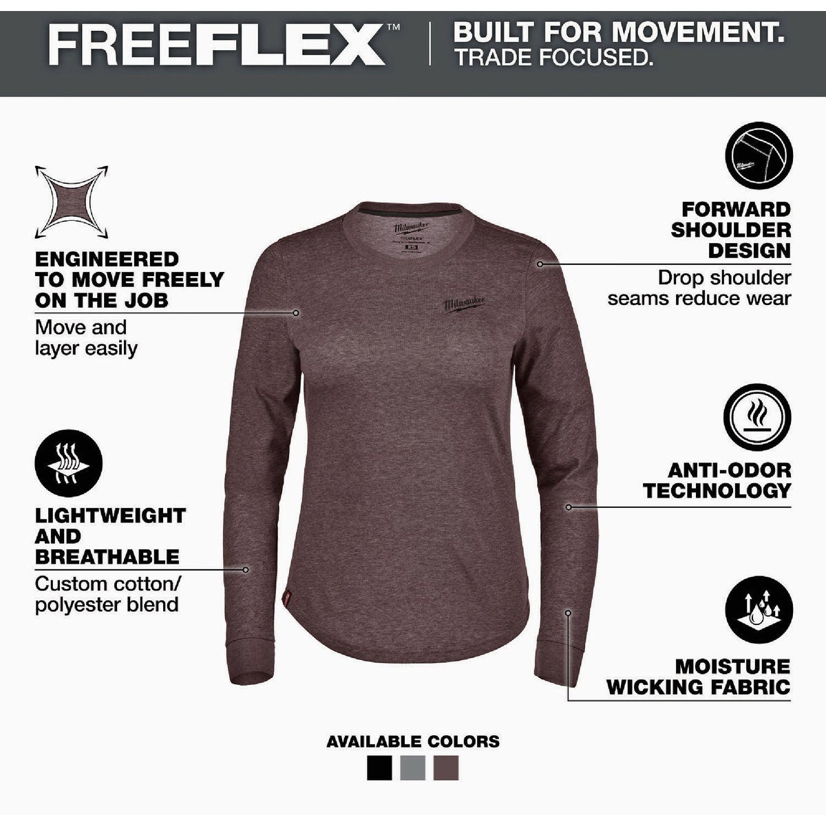 Milwaukee FREEFLEX Women's Large Purple Long Sleeve Hybrid T-Shirt
