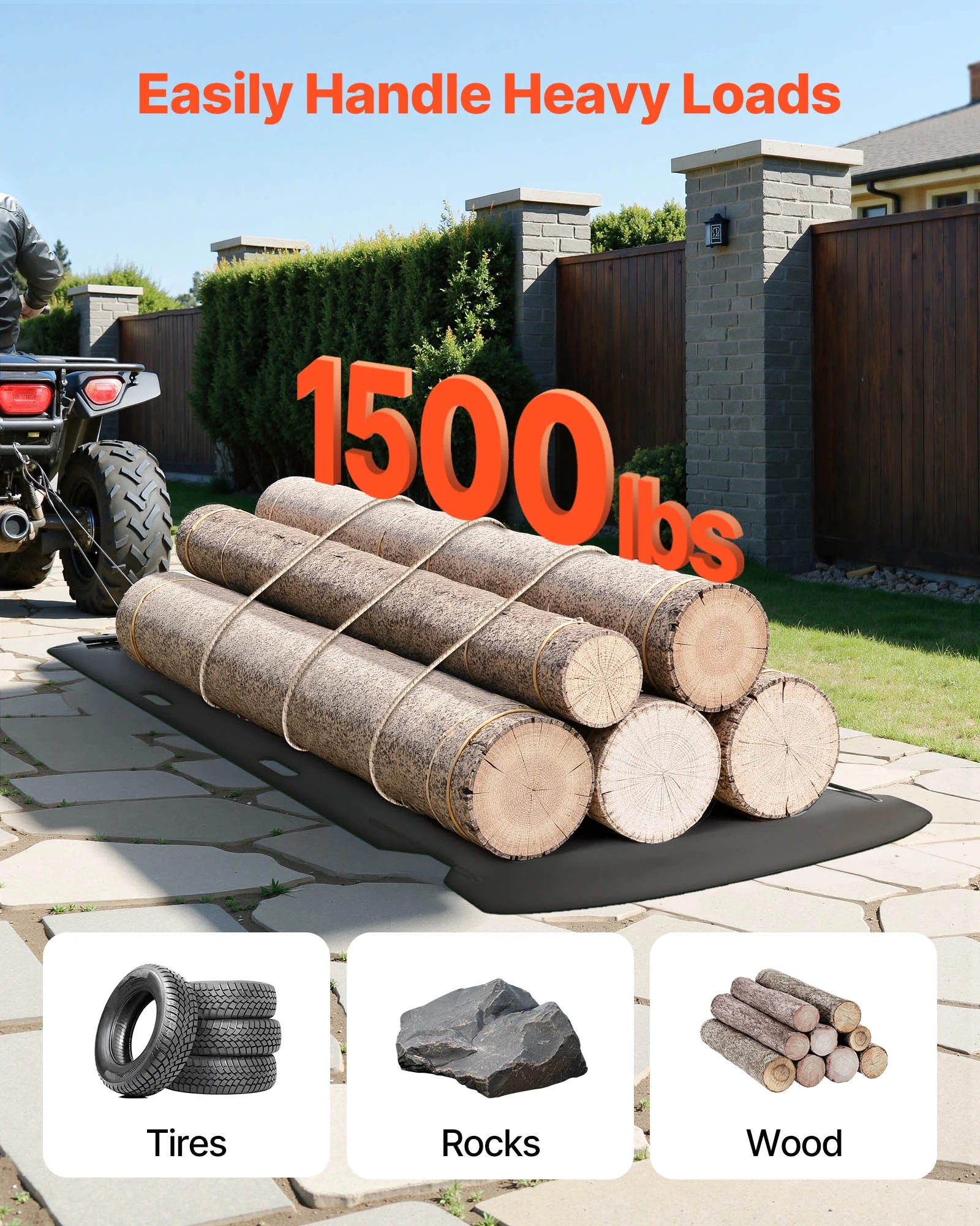 VEVOR Yard Drag Sled, 90 x 46 in, 1500lbs Heavy Duty Utility Sled, HDPE Drag Glider with Ropes & Pull Cables, Hand & Vehicle Use Game Hauler for Firewood Ice Fishing - Image 2