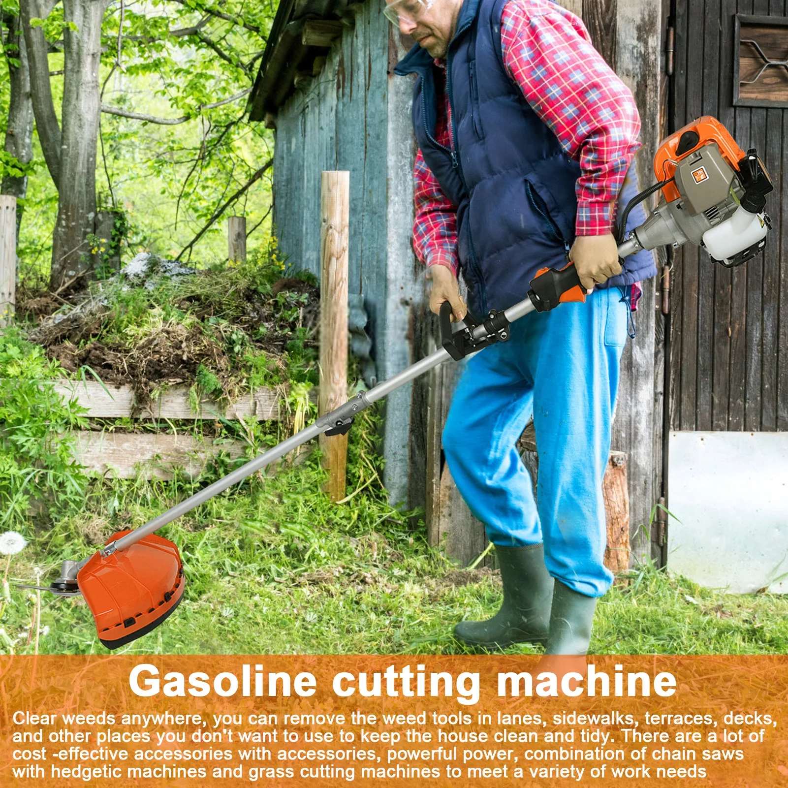 Gas Weed Eater 52cc, Powerful 2-Stroke Engine Weed Wacker with Multi-Function Attachments, 9500rpm Gas Powered Brush Cutter, Orange, for Lawn & Garden - Image 6