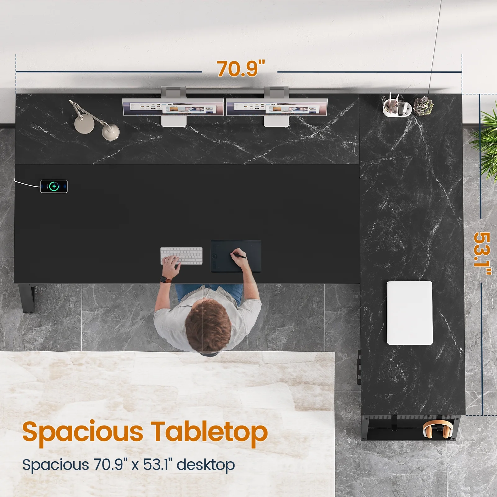 71" Executive Desk with Power Outlets, Modern L Shaped Office Desk with File Drawers and Pegboard, Large Computer Desk, Rustic Brown - Image 15