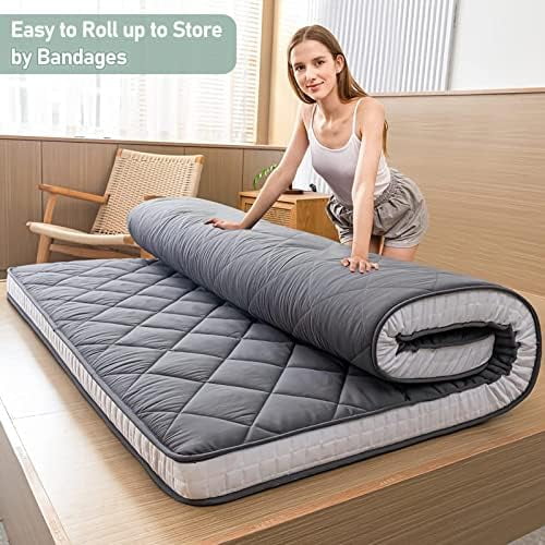 Japanese Floor Futon Mattress King Size, Floor Bed for Adults, Roll Up Folding Mattress, Diamond Patterned Japanese Futon Bed, Dark Grey - Image 20