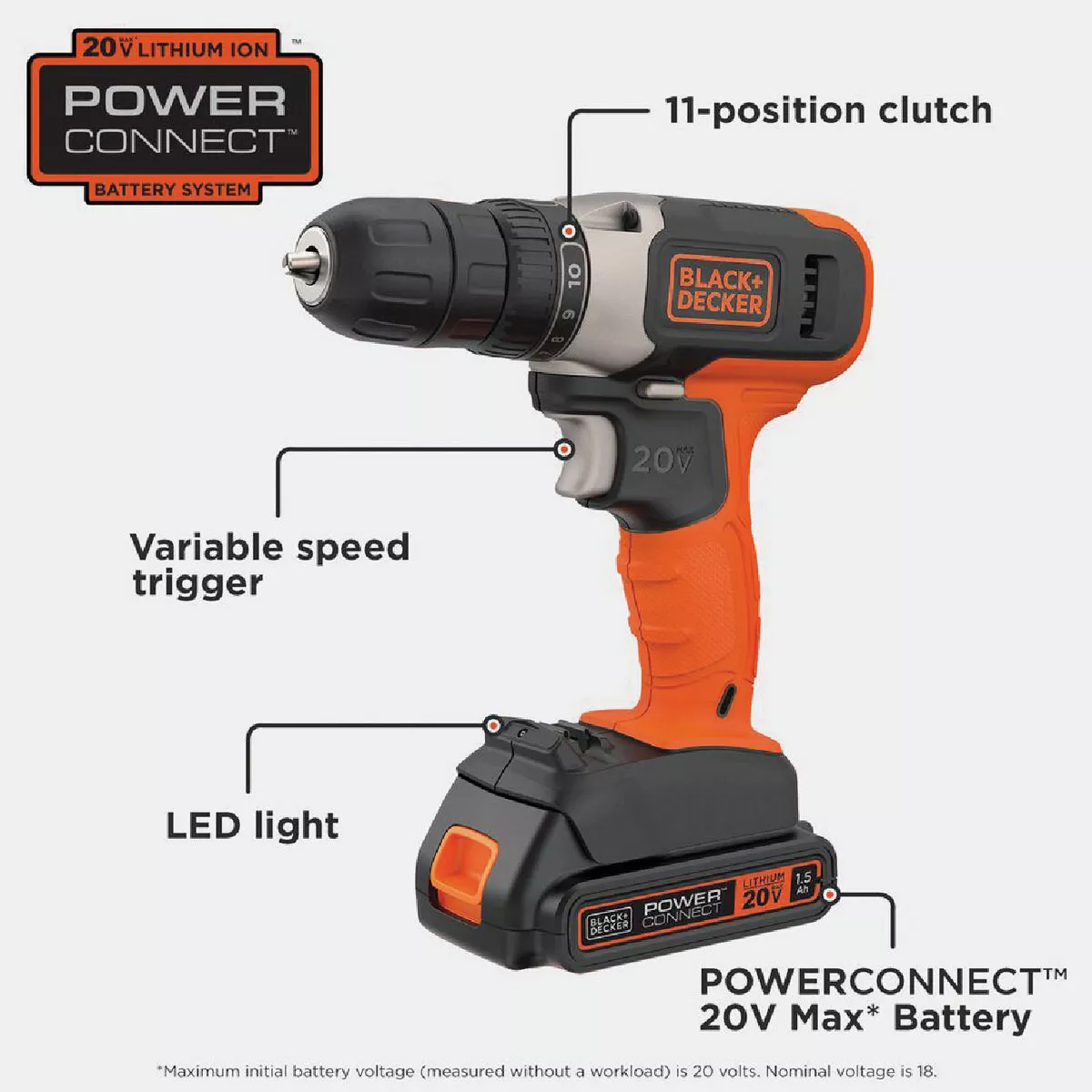 Black & Decker 20V MAX 3/8 In. Cordless Drill/Driver Kit with 1.5 Ah Battery & Charger