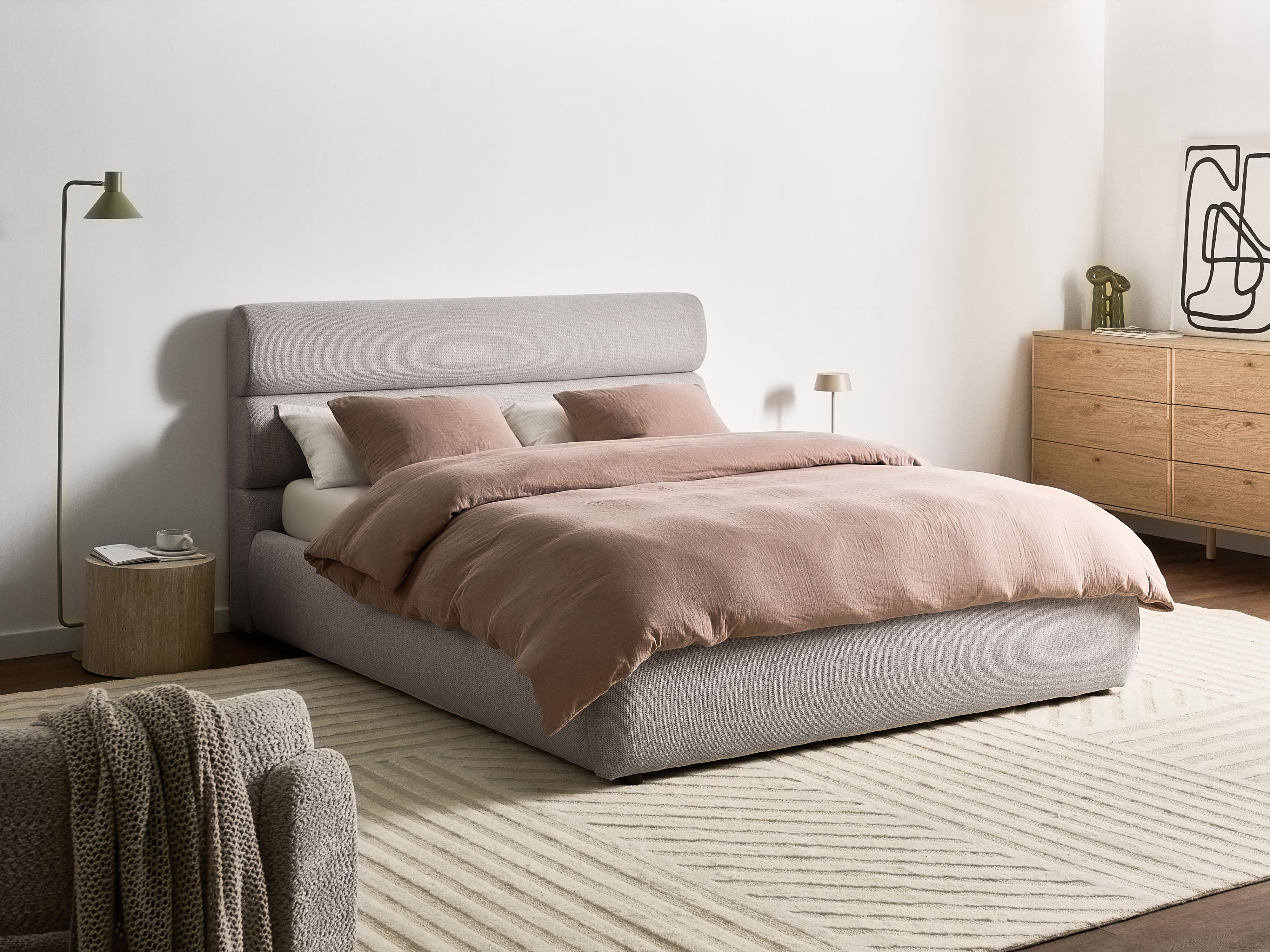Ottoman Bed Faux Linen BONIFACIO 160 x 200 cm (EU King Size) Grey
