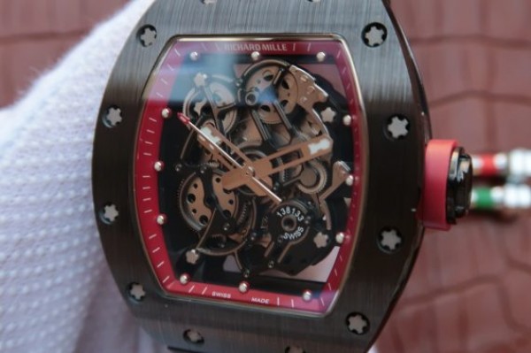 Replica Richard Mille RM055 Black Ceramic Red Inner Bezel Skeleton Dial Black Rubber Strap MIYOTA8215 - Top club