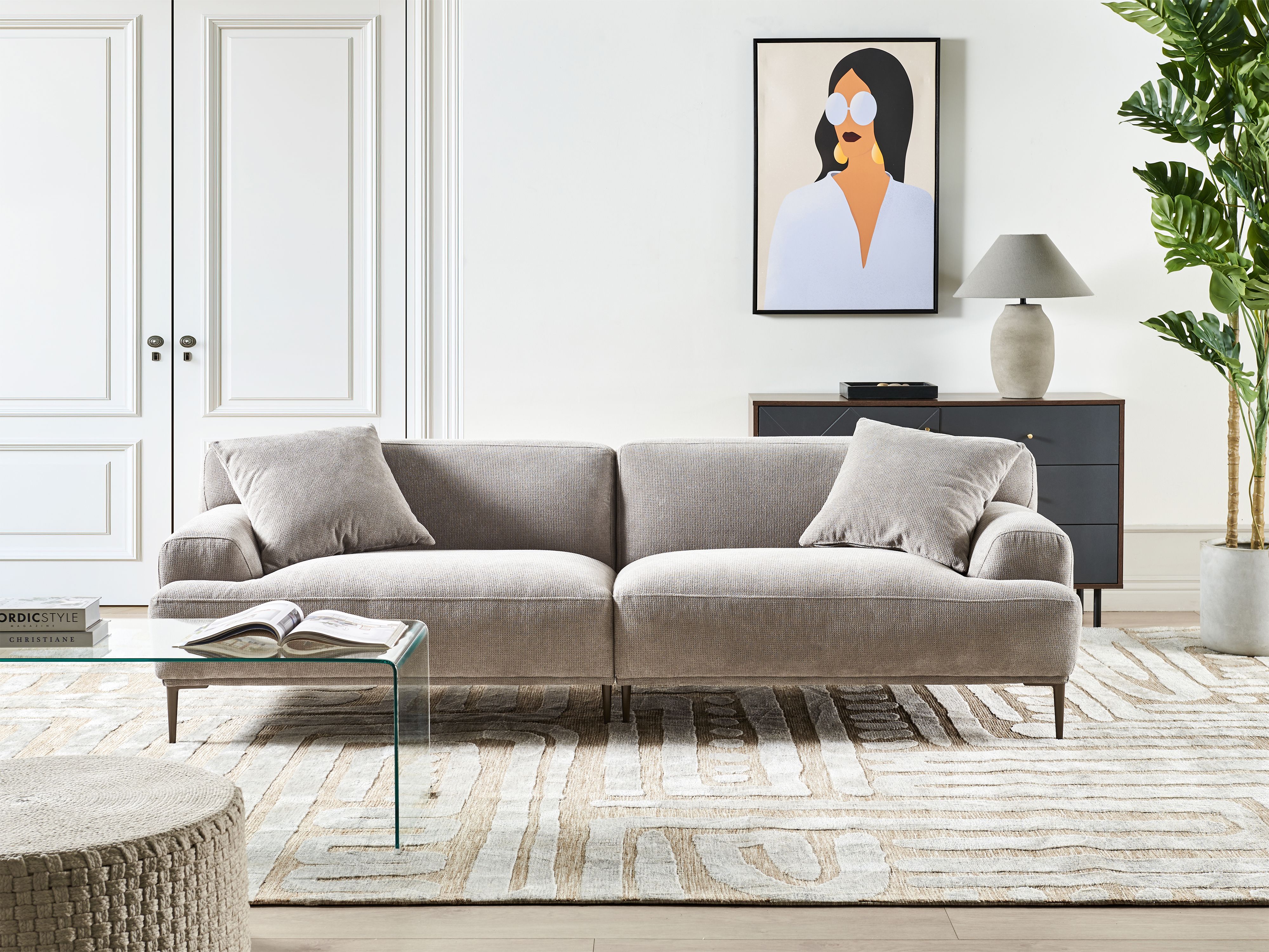 Sofa 3 Seater MATILA Fabric Light Grey