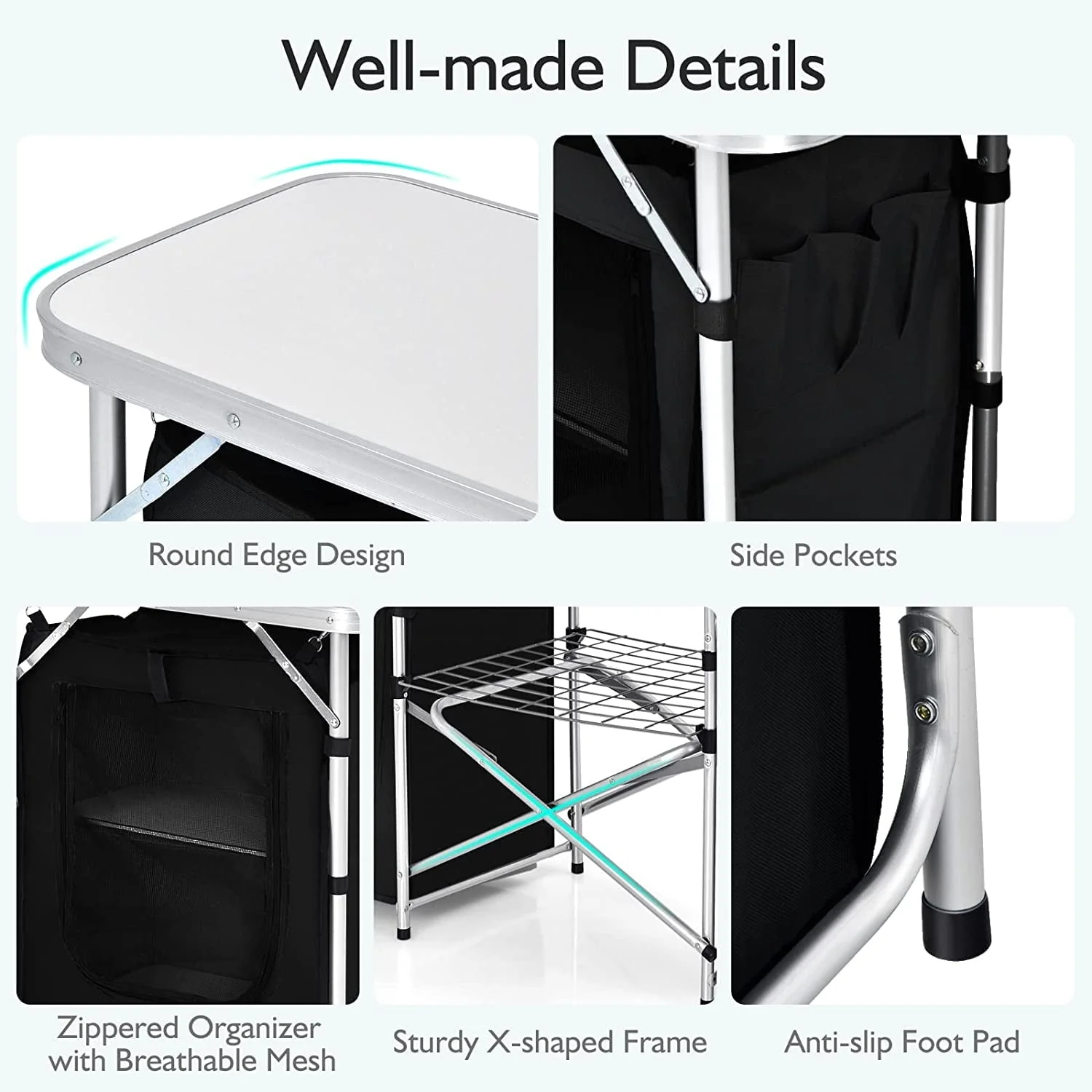 Camping Kitchen Table with Storage, Aluminum Portable Outdoor Cooking Table with Windscreen, Foldable Camp Table Cook Station for BBQ, Grill, Party, Picnics - Image 14