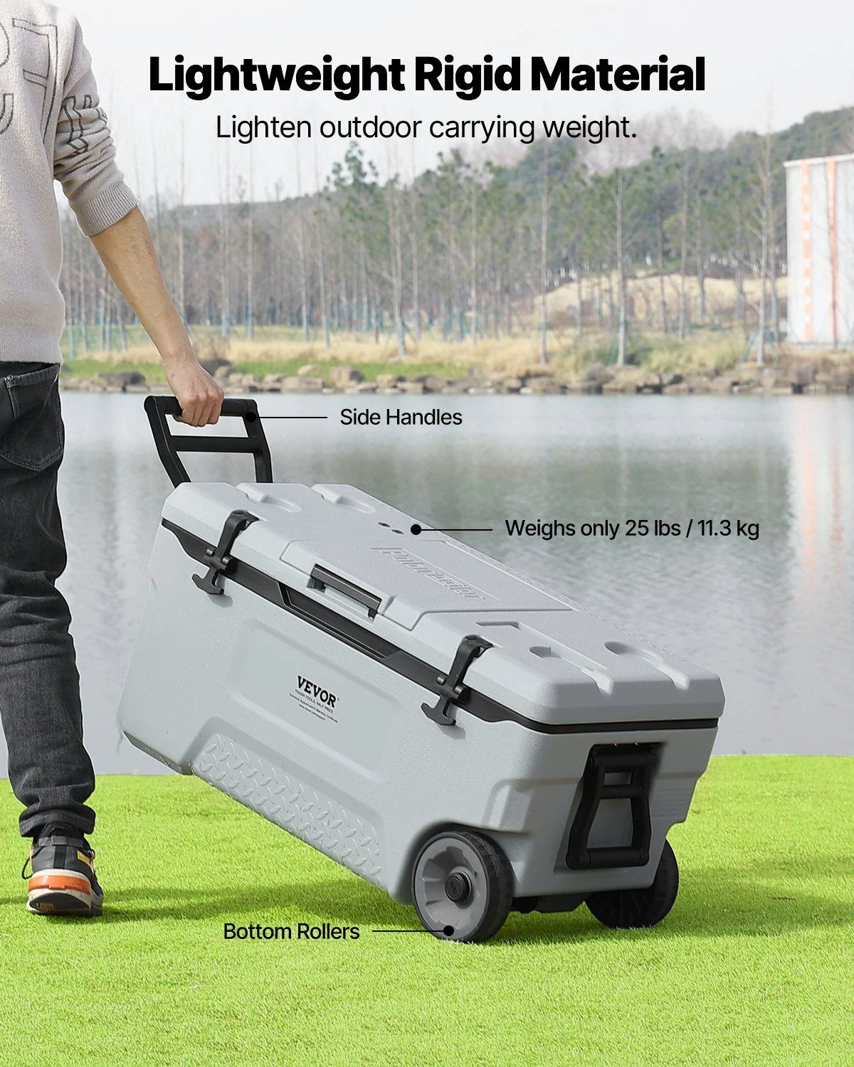 74 QT Wheeled Cooler - 120 Can Capacity Portable Ice Chest with Heavy-Duty Wheels & Cup Holders, Insulated Outdoor Cooler for Camping, Tailgating, Beach & BBQs, Leak-Proof Drain & Extended Cold Reten - Image 4