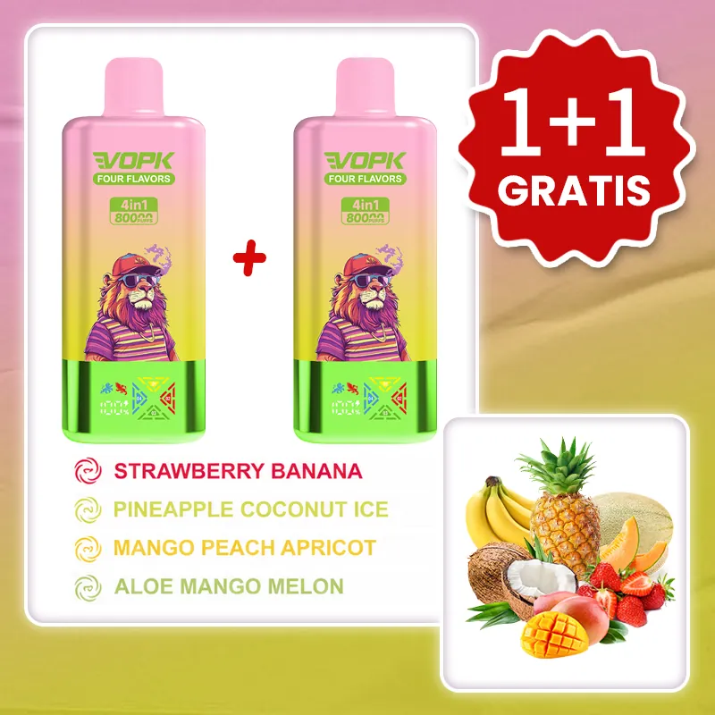 VOPK 80 000 puffów 4in1 – Strawberry Banana, Pineapple Coconut Ice, Mango Peach Apricot, Aloe Mango Melon | 1+1 gratis