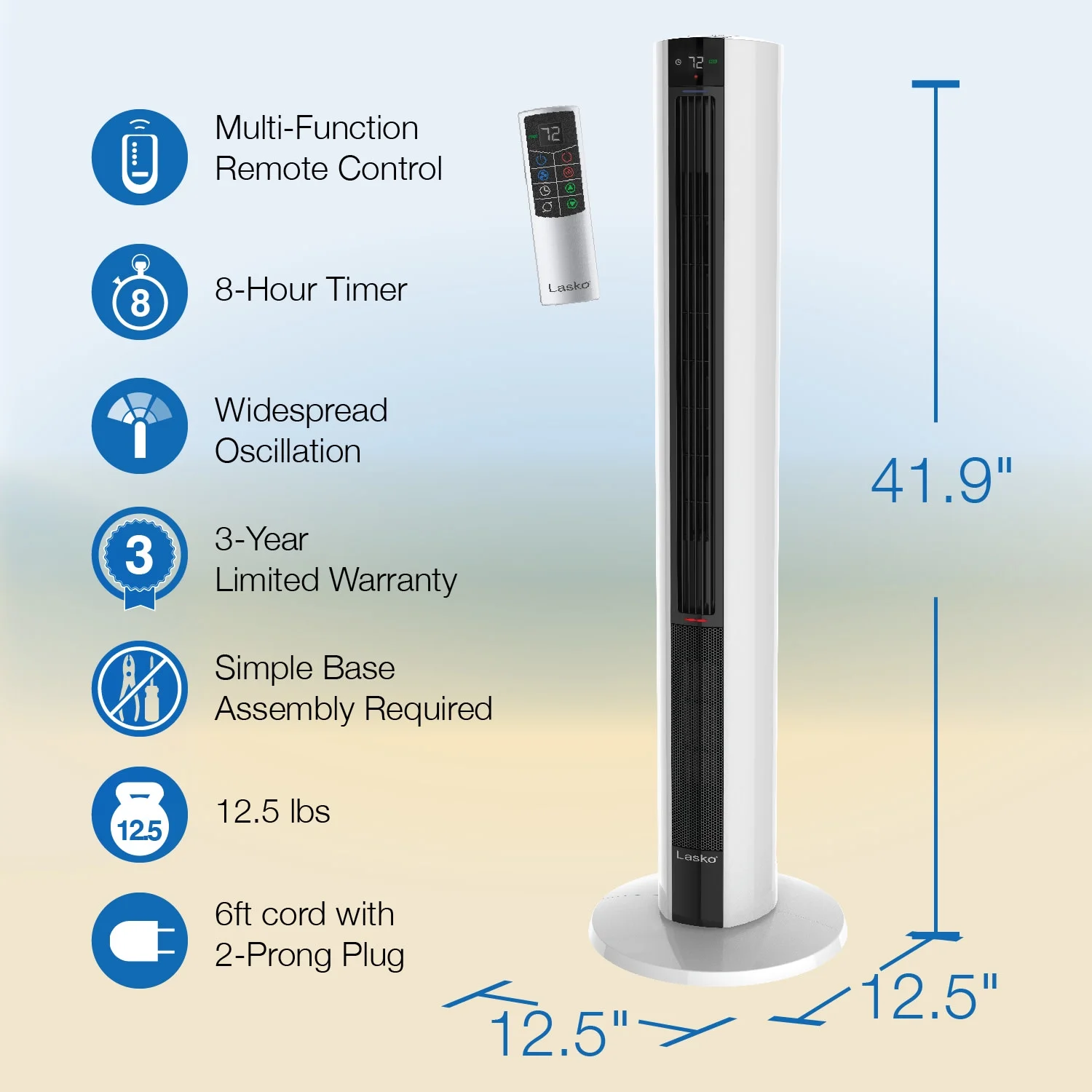 Lasko 42" 1500W All Season Tower Fan & Space Heater with Timer and Remote, White, FH500 - Image 8