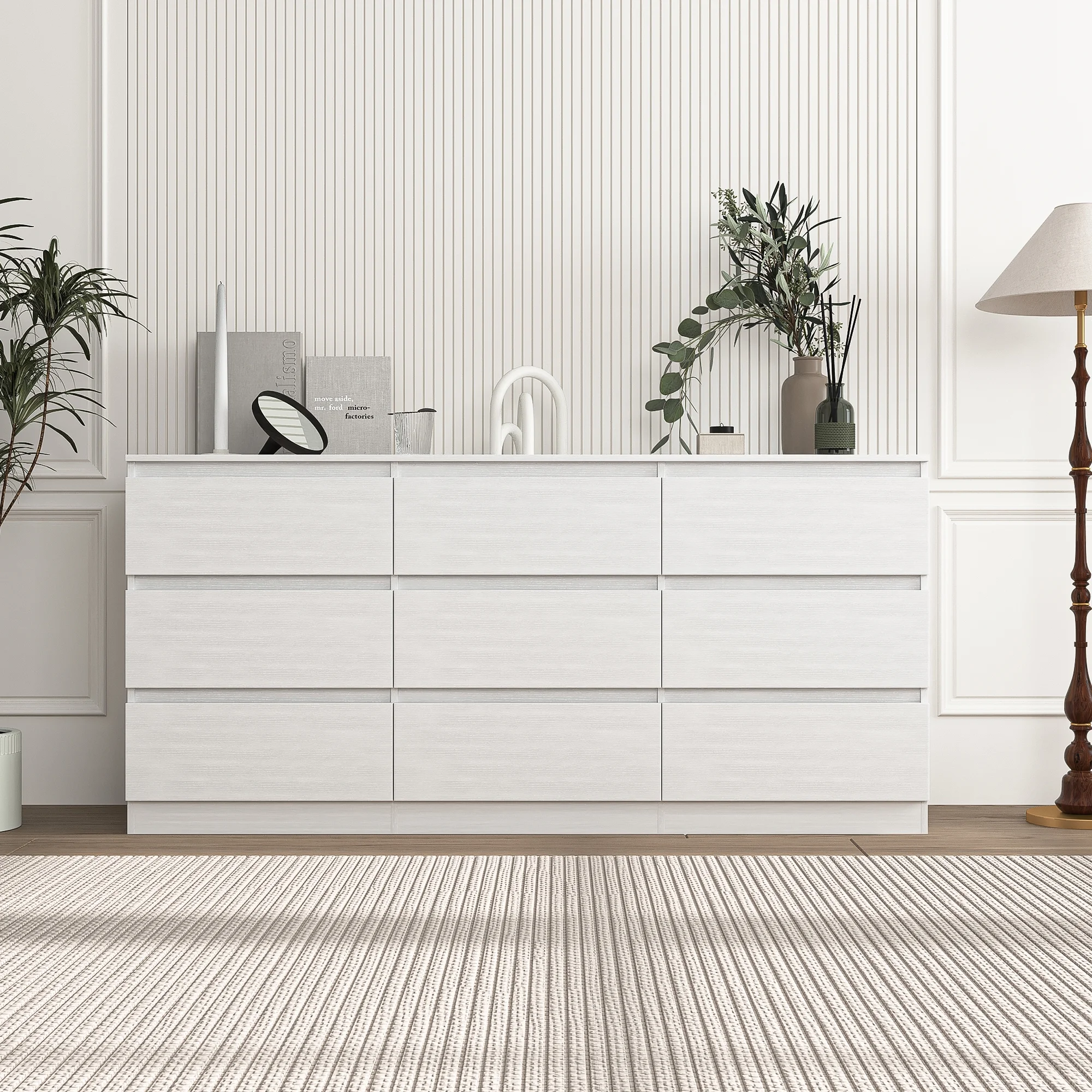 Kadyn White Chest of Drawer, 6 Double Drawer Dresser for Bedroom, Modern Storage Cabinet for Living Room, Dresser - Image 90