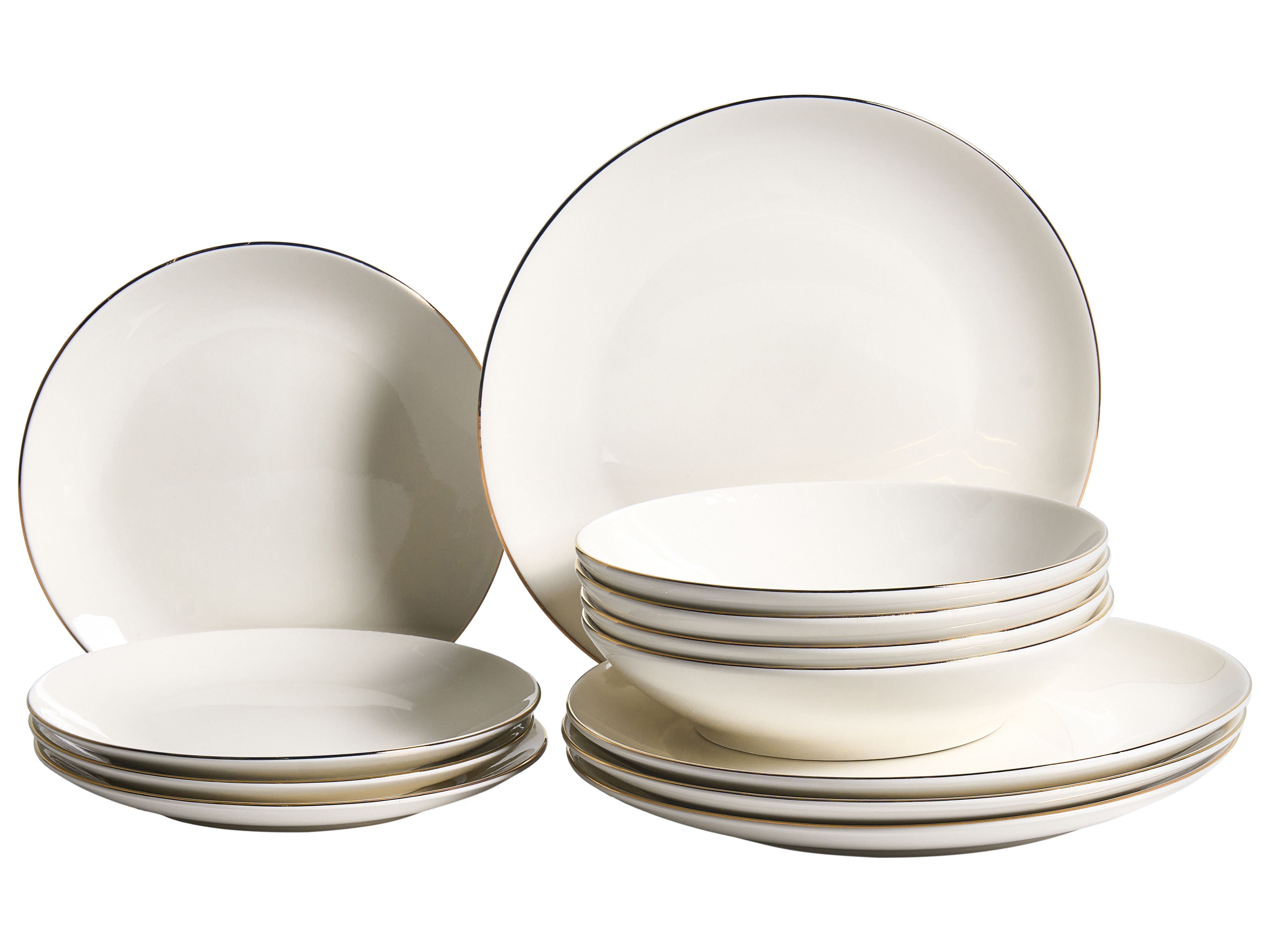 Set of 12 Dinnerware CUMIN Porcelain Off-White/ Gold