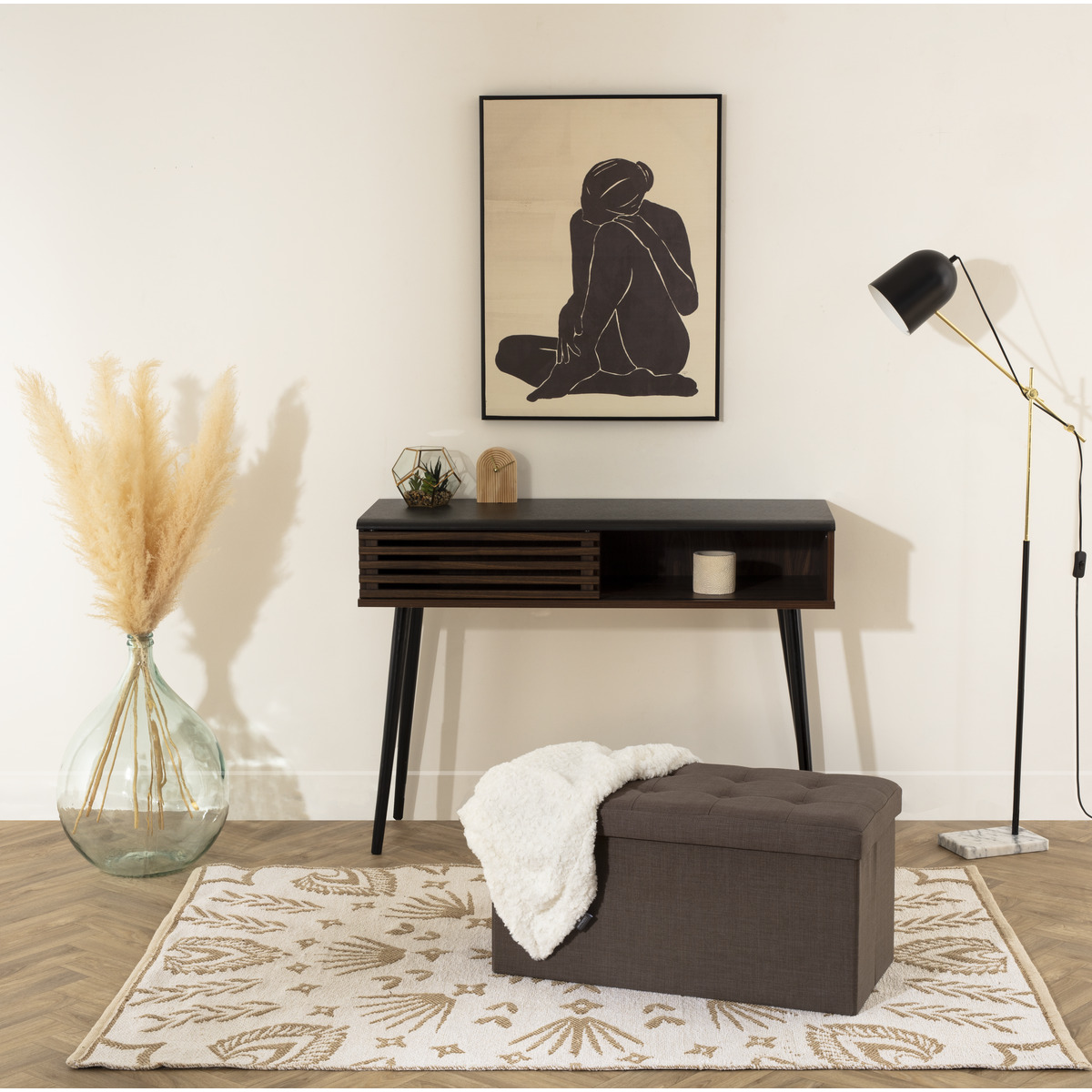 Double folding pouf "Lysandre" Velvet effect, Slate grey, 76x38 cm