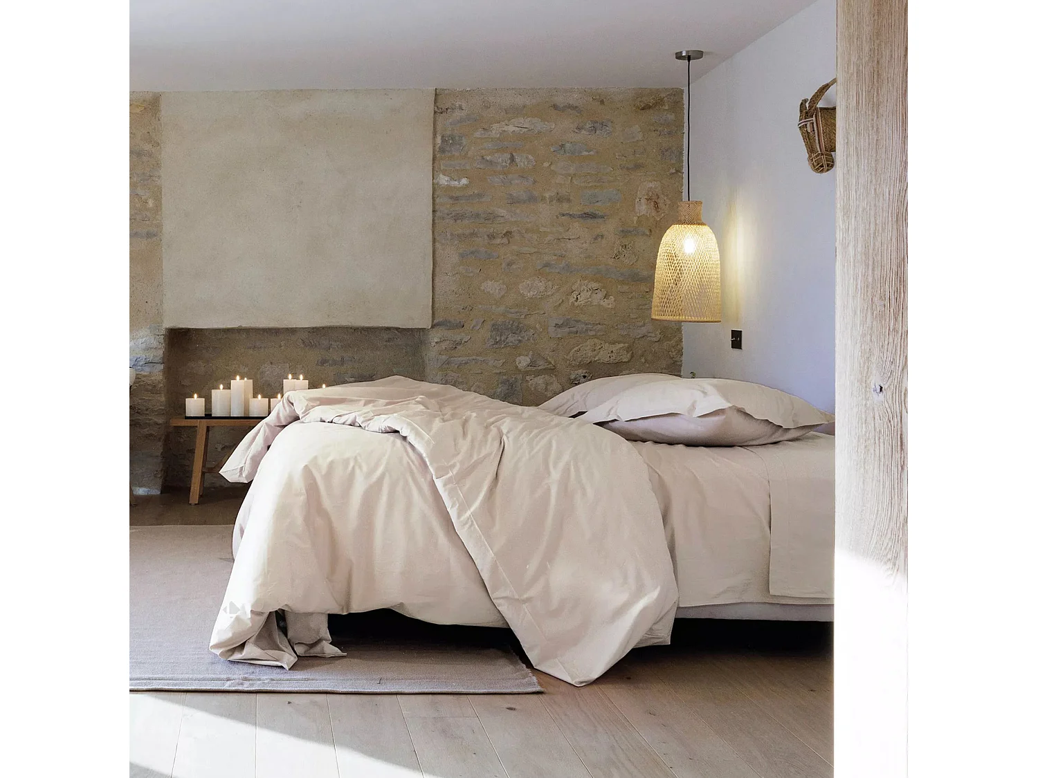 Parure de lit 260x240 cm set 65x65 cm percale MANOIR beige Lin