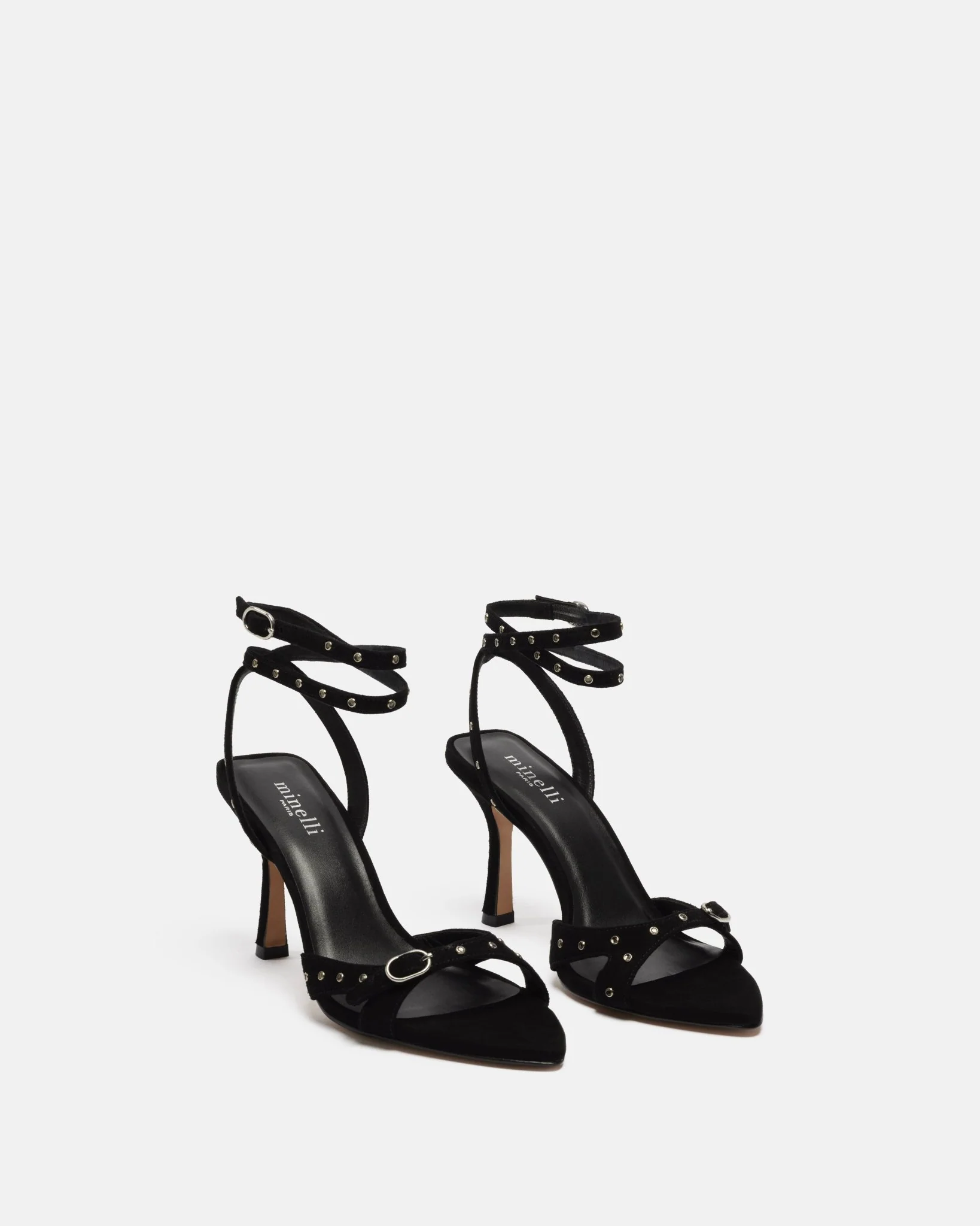 SANDALES KEOUNIA/STRASS - En cuir à talons noir avec strass
