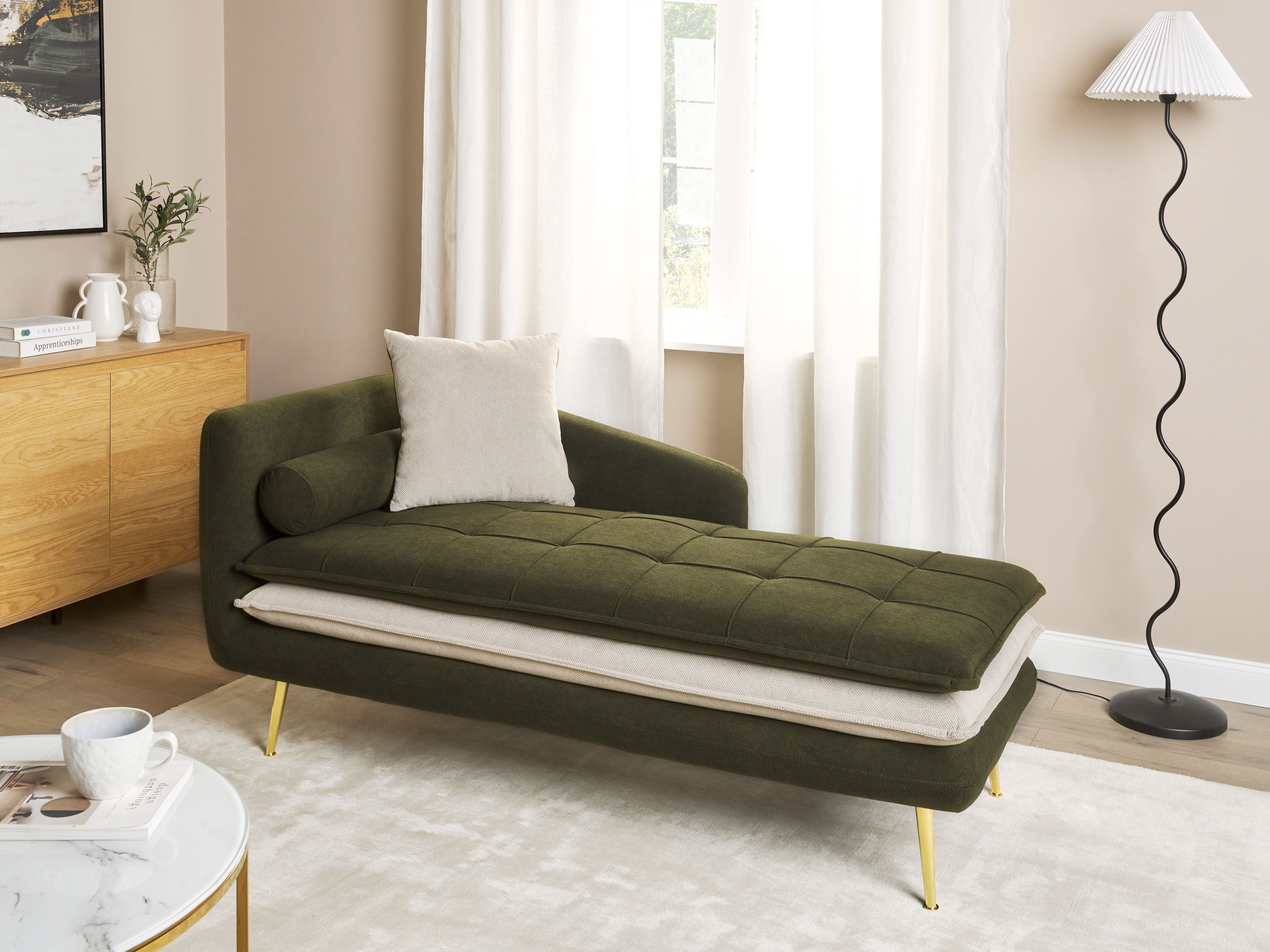 Left-Hand Chaise Lounge GONESSE Fabric Green