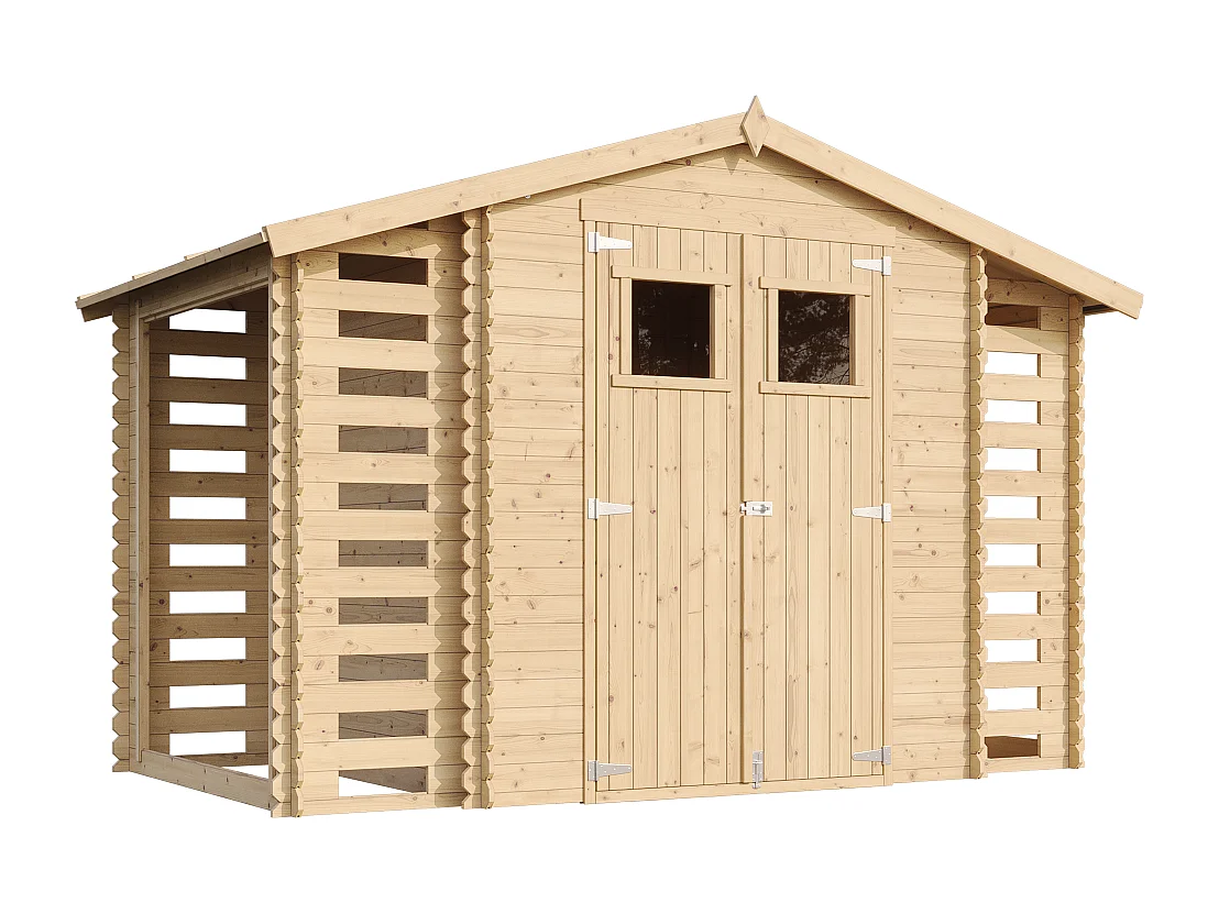 Abri de jardin en bois et range bûches extérieur avec sol traité - 3,53 + 0,97+0,97 m2 - M391+M391G