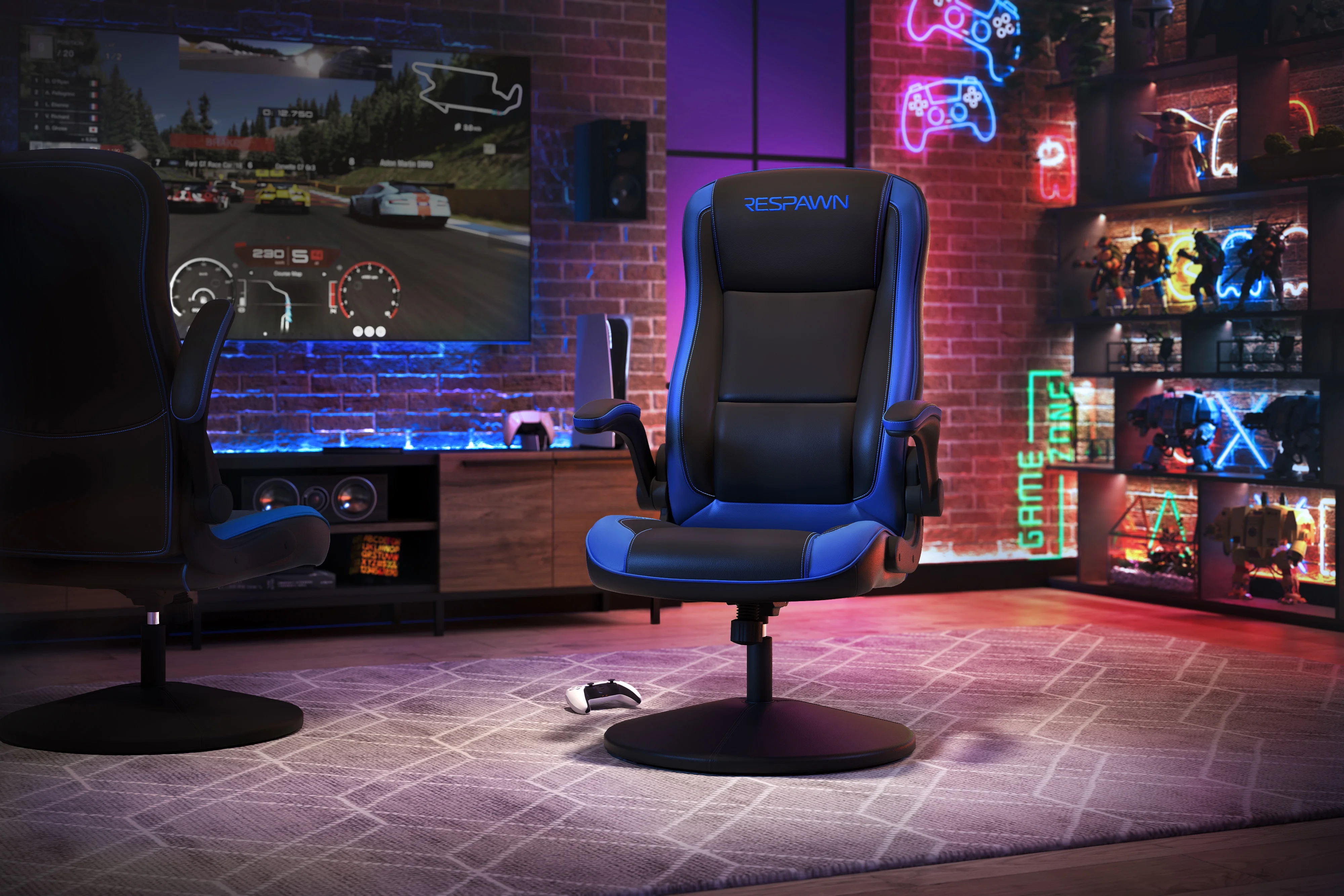 RESPAWN 800 Swivel Rocker Gaming Chair - Ergonomic Floor Gaming Seat with Lumbar Support, Flip Up Armrest, High Back, Pedestal Base, Comfortable No Wheels Console Video Game Rocker Chair - Red - Image 21