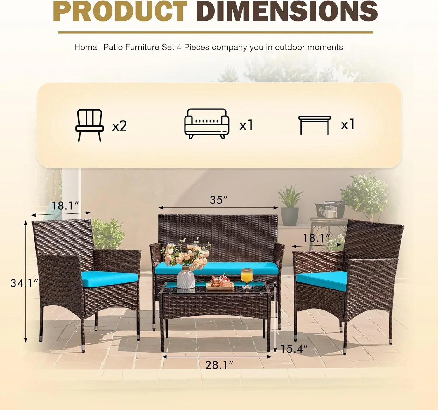 4-Piece Patio Rattan Wicker Furniture Set - T-LCRF834M18 - Image 18 4-Piece Patio Rattan Wicker Furniture Set - T-LCRF834M18 - Image 18