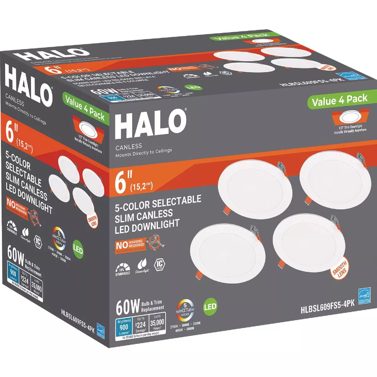 Halo 6 In. 900 Lm. 5CCT Canless LED Light (4-Pack)