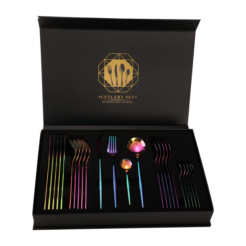 Factory Price Portable Cutlery Set 24 Pieces Stainless Steel Flatware Luxury Cutlery Spoon Fork and Knife Set With Fancy Box