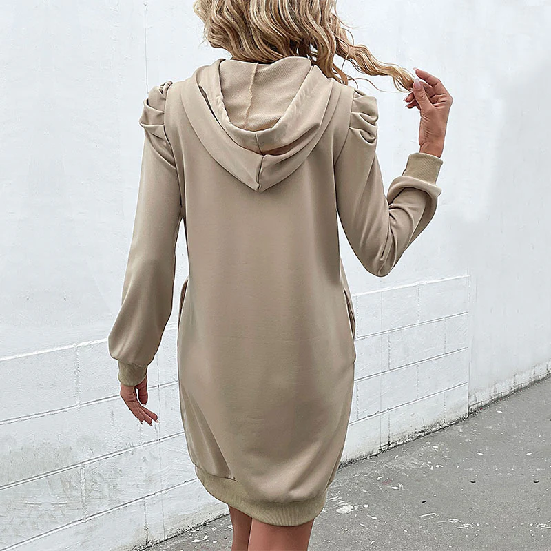 Autumn Women Clothing Dress Solid Color Long Sleeve Pullover Dress - AZJHJ