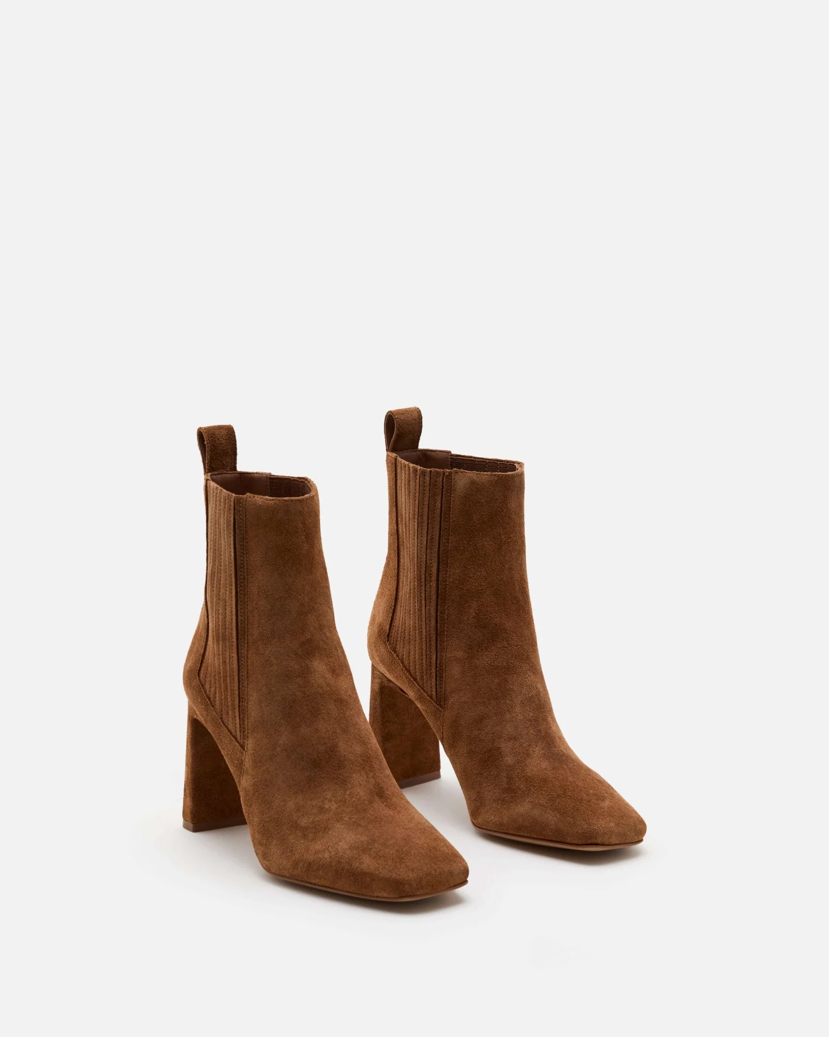 BOTTINES KAMERON/VEL - En cuir velours à talons cognac