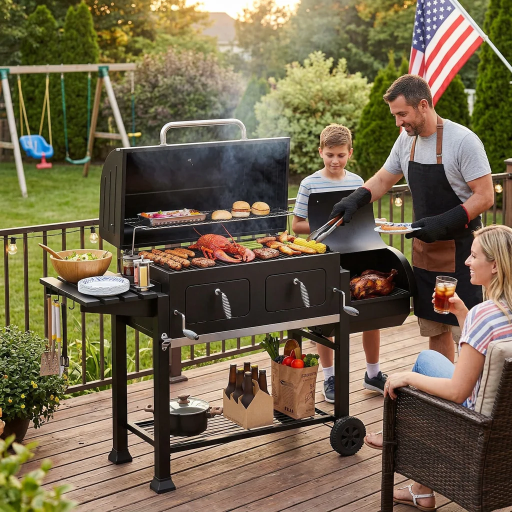 Captiva Designs 2-In-1 Charcoal Grill Smoker Combo